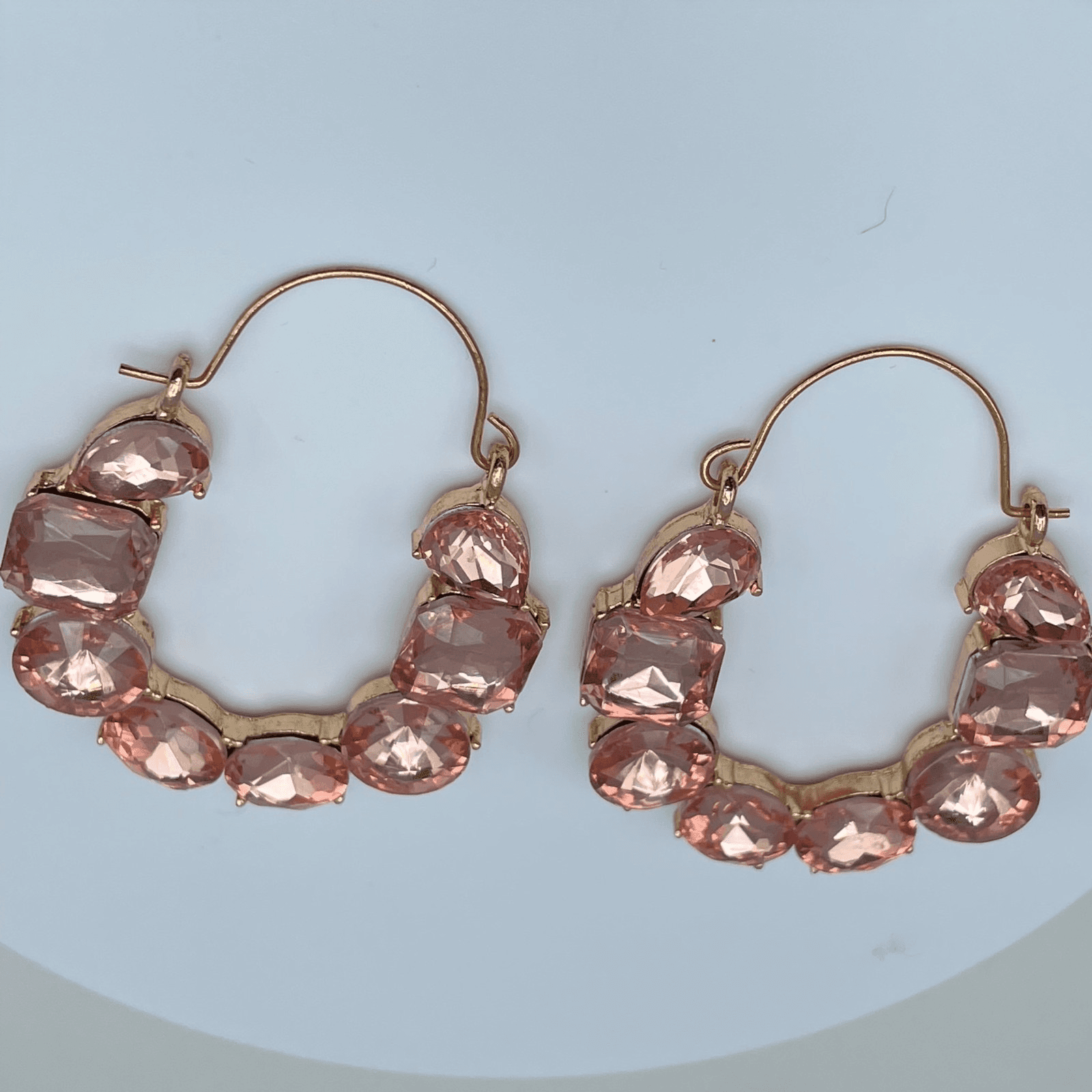 Vintage 90s Gold Tone Peach Pink Hoop Earrings Boho Women's Classic Jewelry - Thumbnail 7