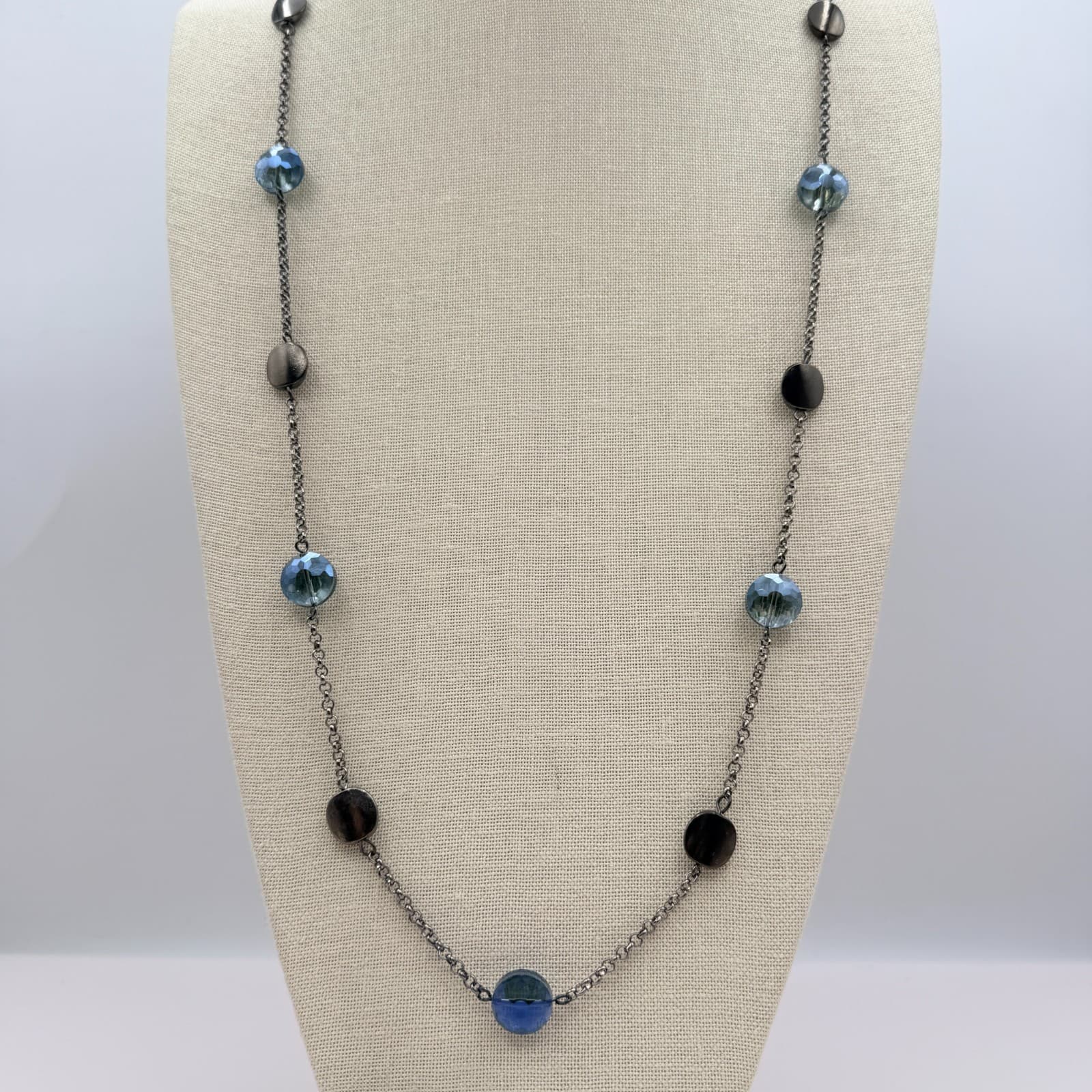 Vintage Y2K Silver Tone Beaded Station Chain Necklace Women's Classic Jewelry - Thumbnail 6