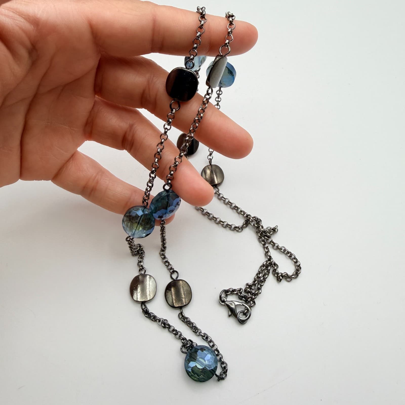 Vintage Y2K Silver Tone Beaded Station Chain Necklace Women's Classic Jewelry - Thumbnail 8