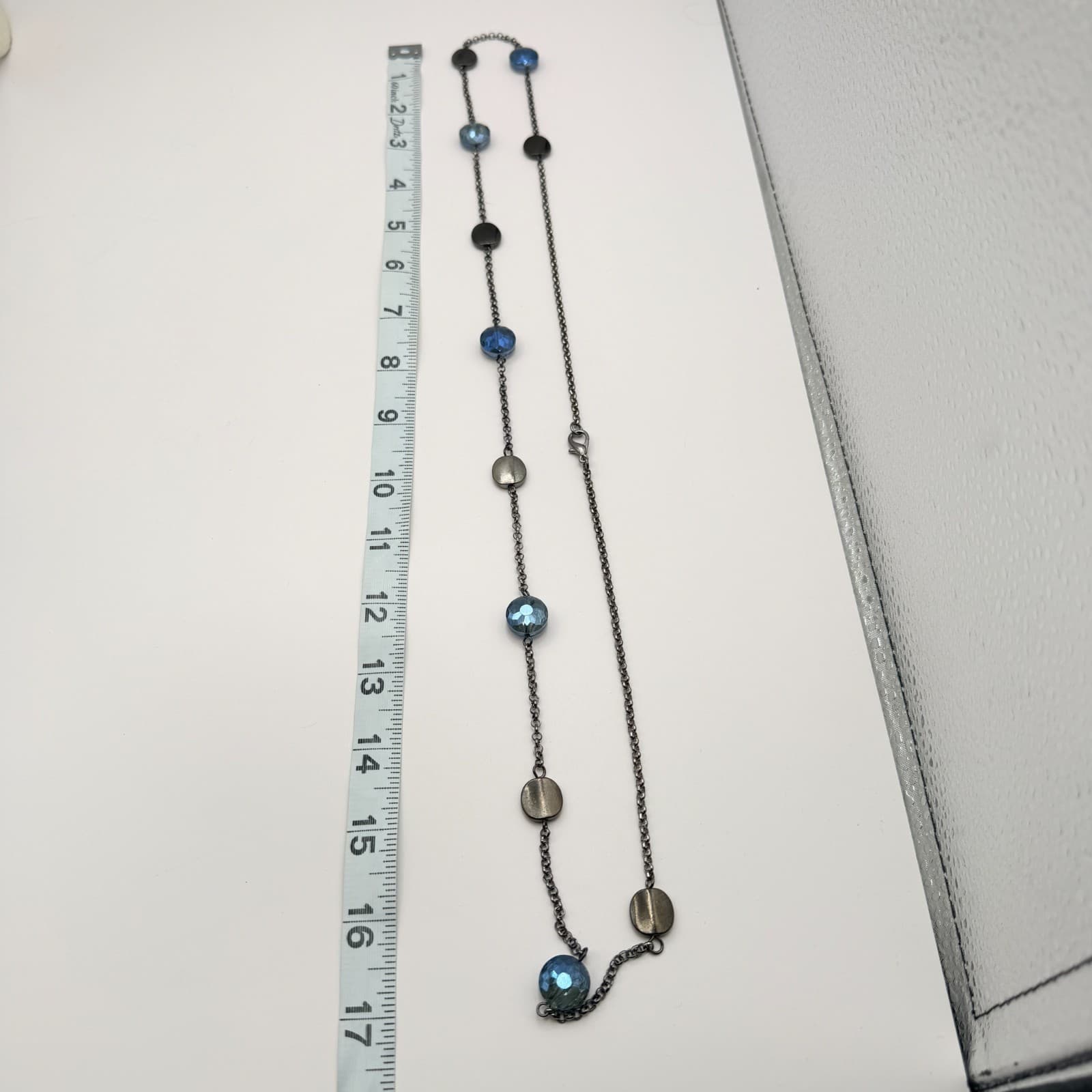 Vintage Y2K Silver Tone Beaded Station Chain Necklace Women's Classic Jewelry - Thumbnail 9