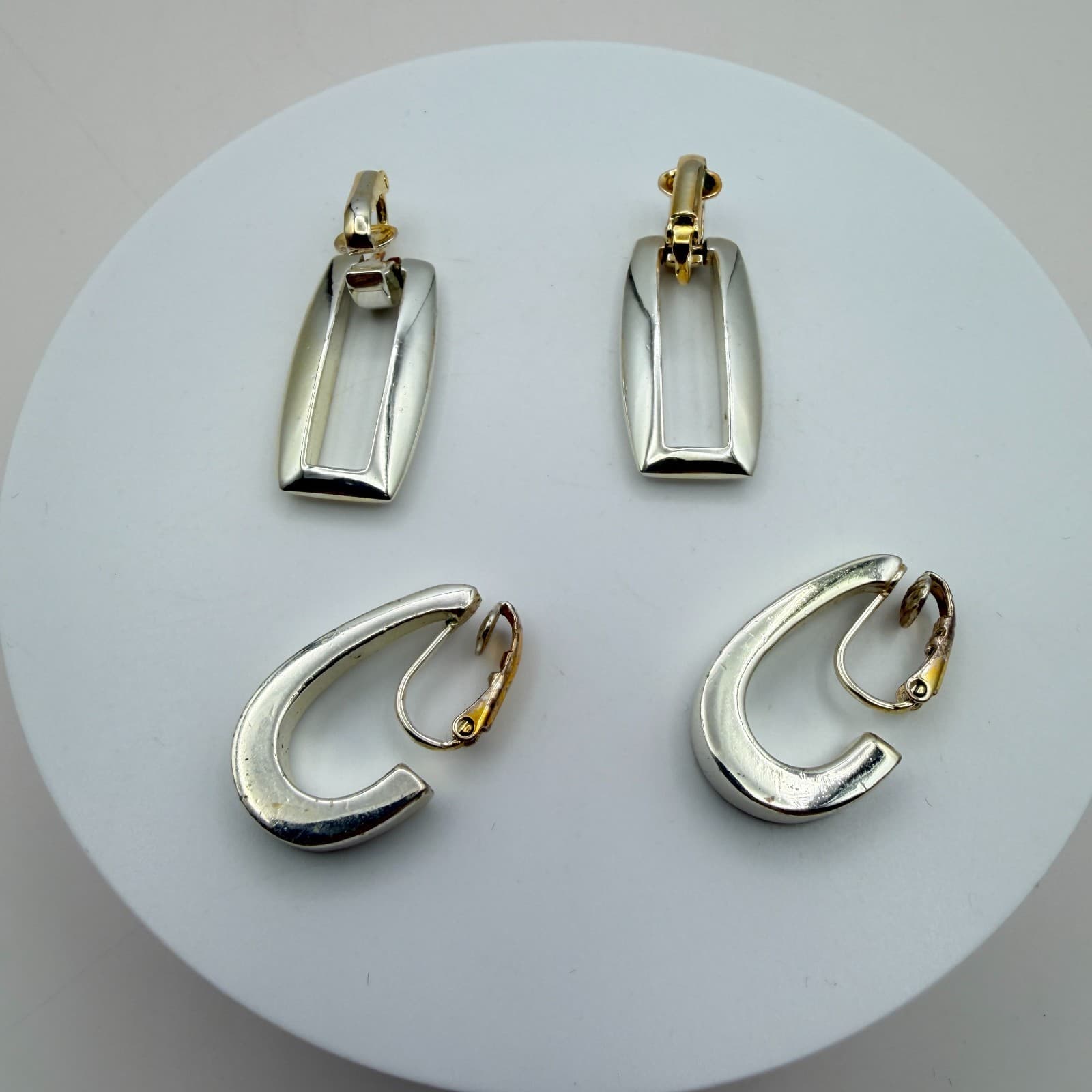 Vintage Y2K Silver Tone Geometric Rectangle Hoop Earrings Set Women's Jewelry - Thumbnail 3