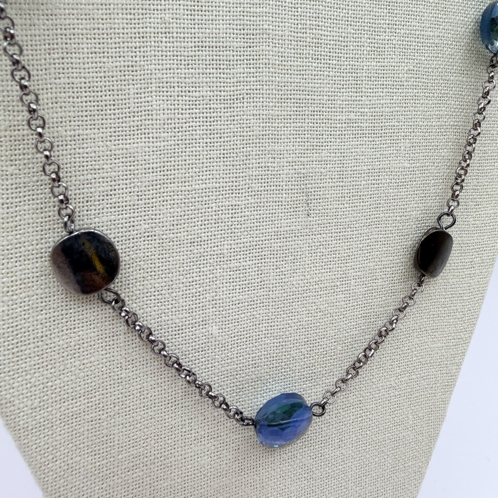 Vintage Y2K Silver Tone Beaded Station Chain Necklace Women's Classic Jewelry - Thumbnail 5