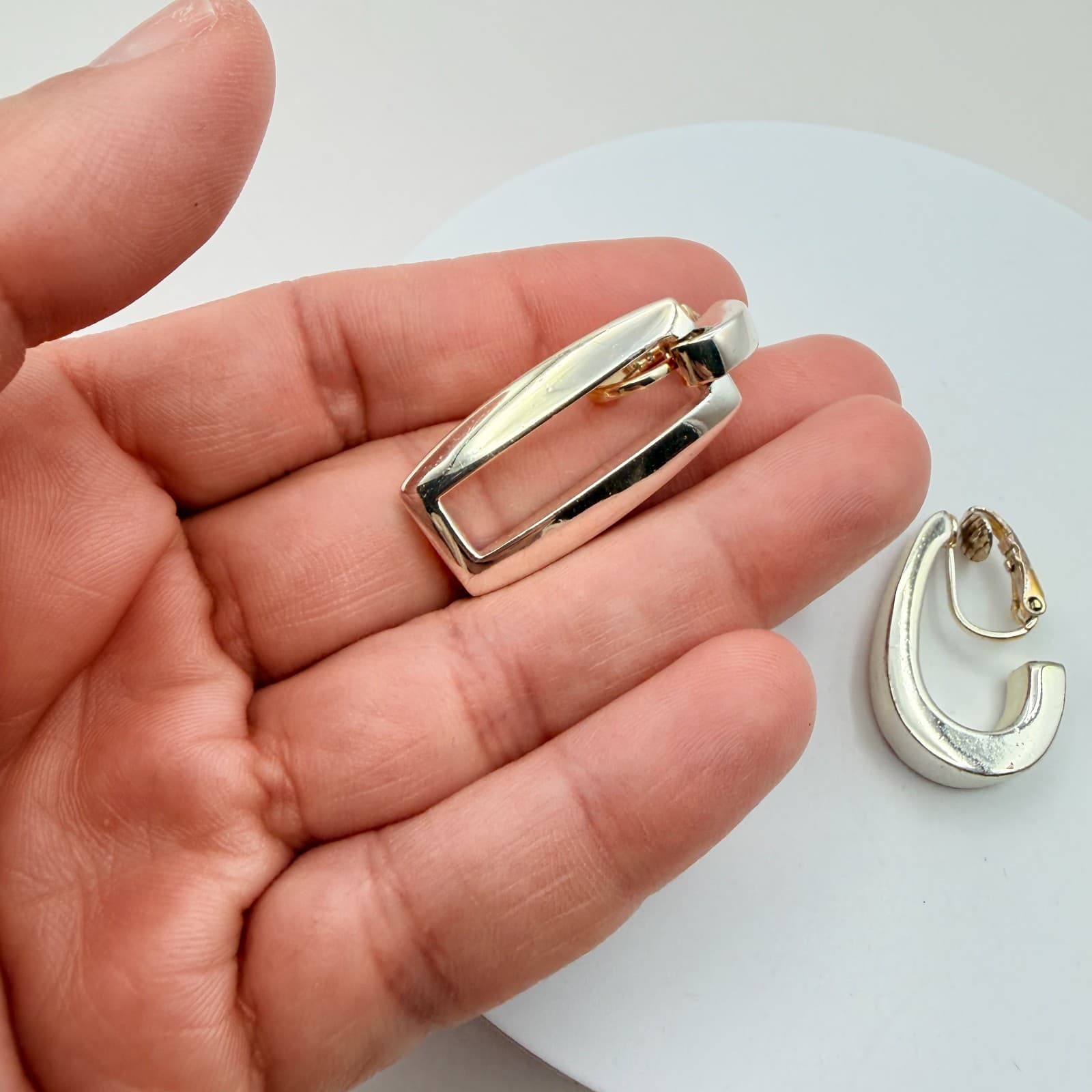 Vintage Y2K Silver Tone Geometric Rectangle Hoop Earrings Set Women's Jewelry - Thumbnail 9