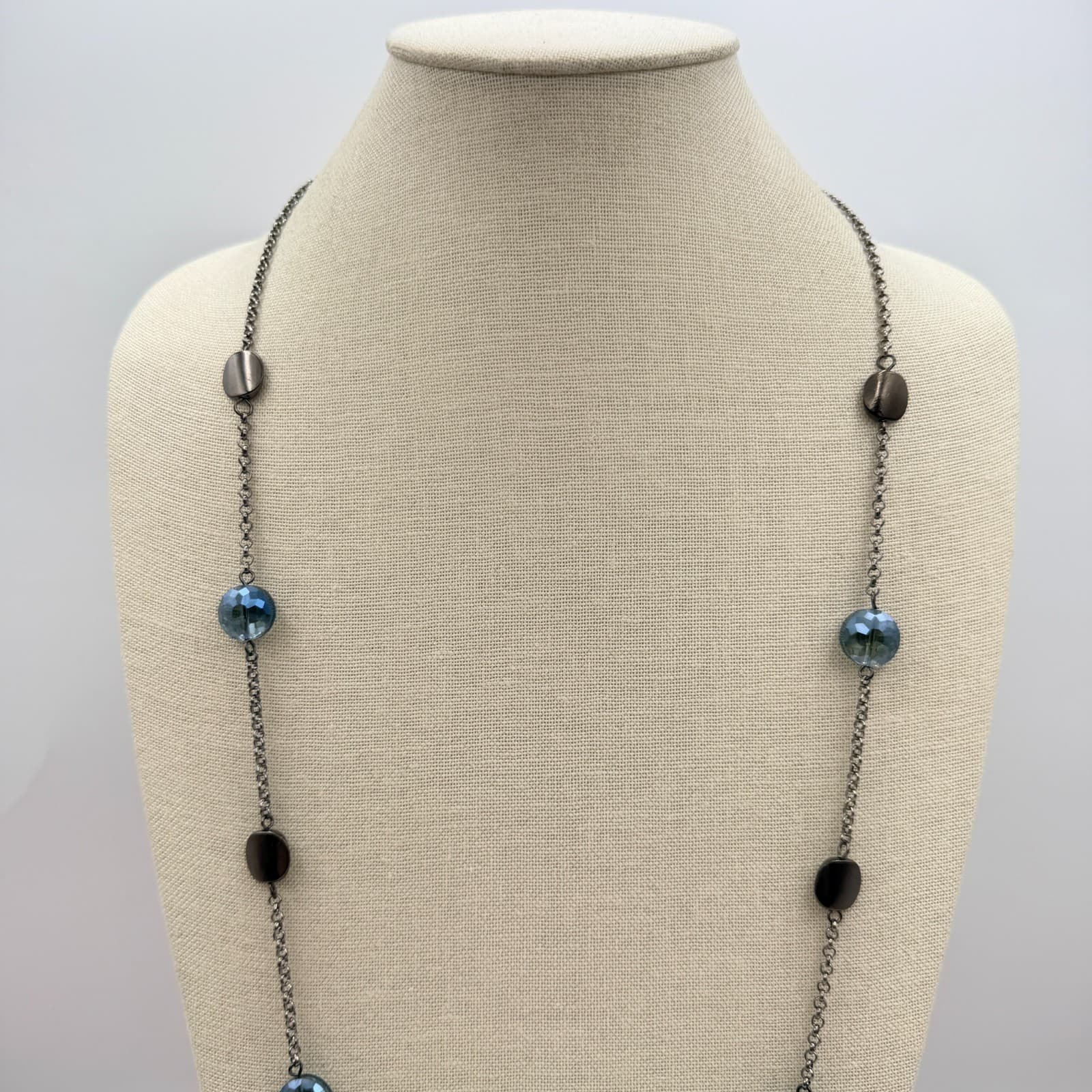 Vintage Y2K Silver Tone Beaded Station Chain Necklace Women's Classic Jewelry - Thumbnail 3