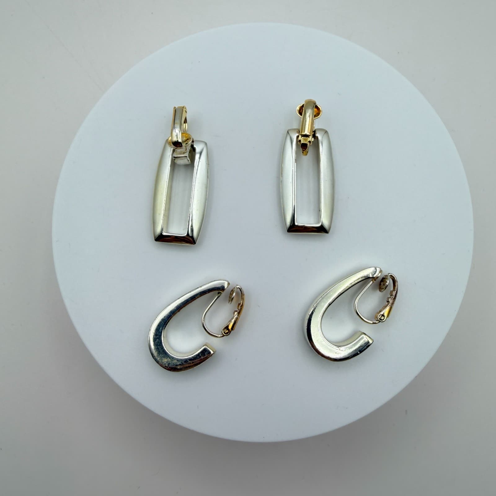 Vintage Y2K Silver Tone Geometric Rectangle Hoop Earrings Set Women's Jewelry - Thumbnail 2