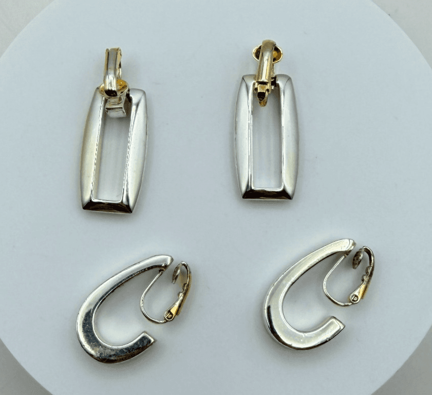 Vintage Y2K Silver Tone Geometric Rectangle Hoop Earrings Set Women's Jewelry - Image 1