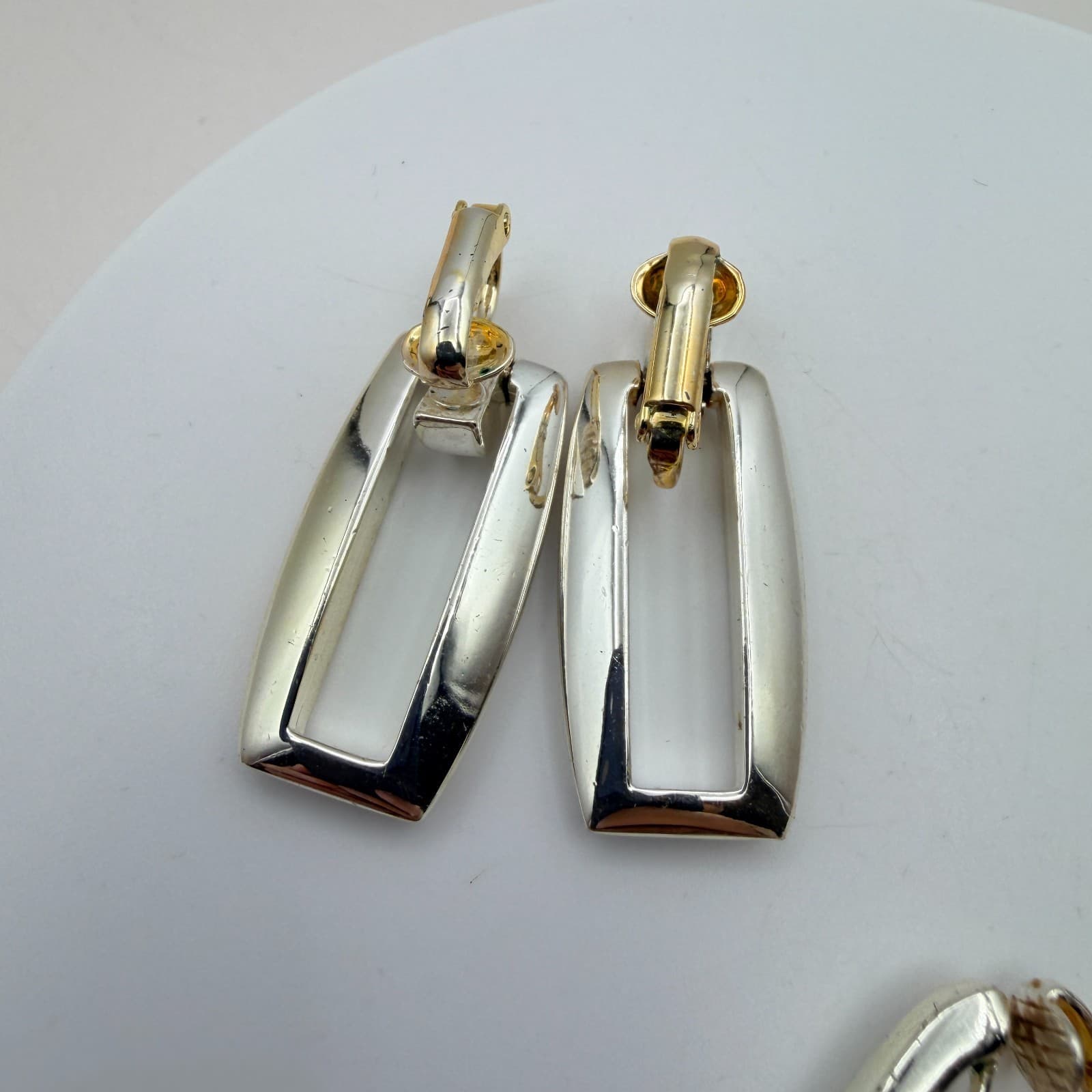 Vintage Y2K Silver Tone Geometric Rectangle Hoop Earrings Set Women's Jewelry - Thumbnail 5