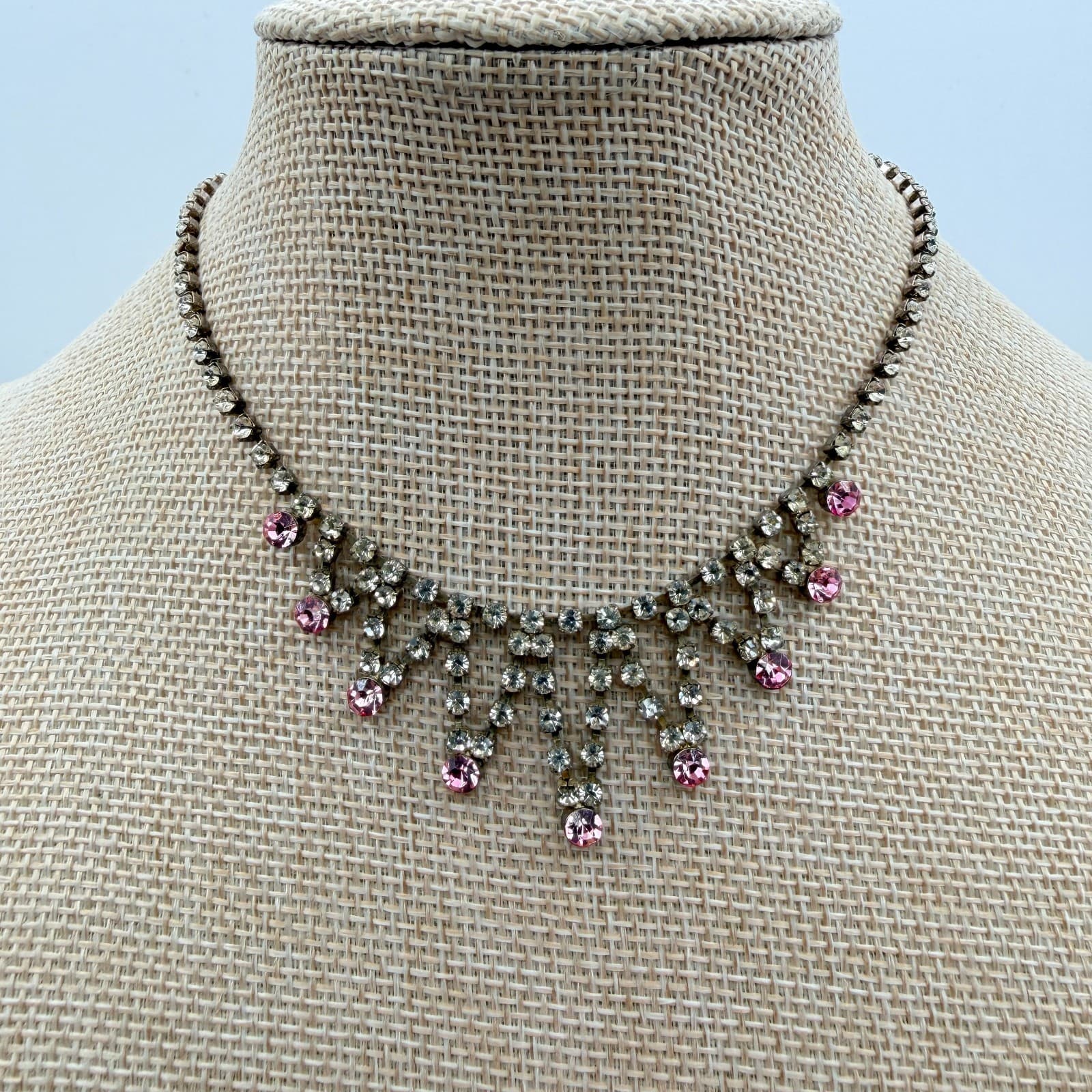 Vintage Y2K Silver Tone Rhinestone Choker Necklace Statement Women's Jewelry - Thumbnail 6