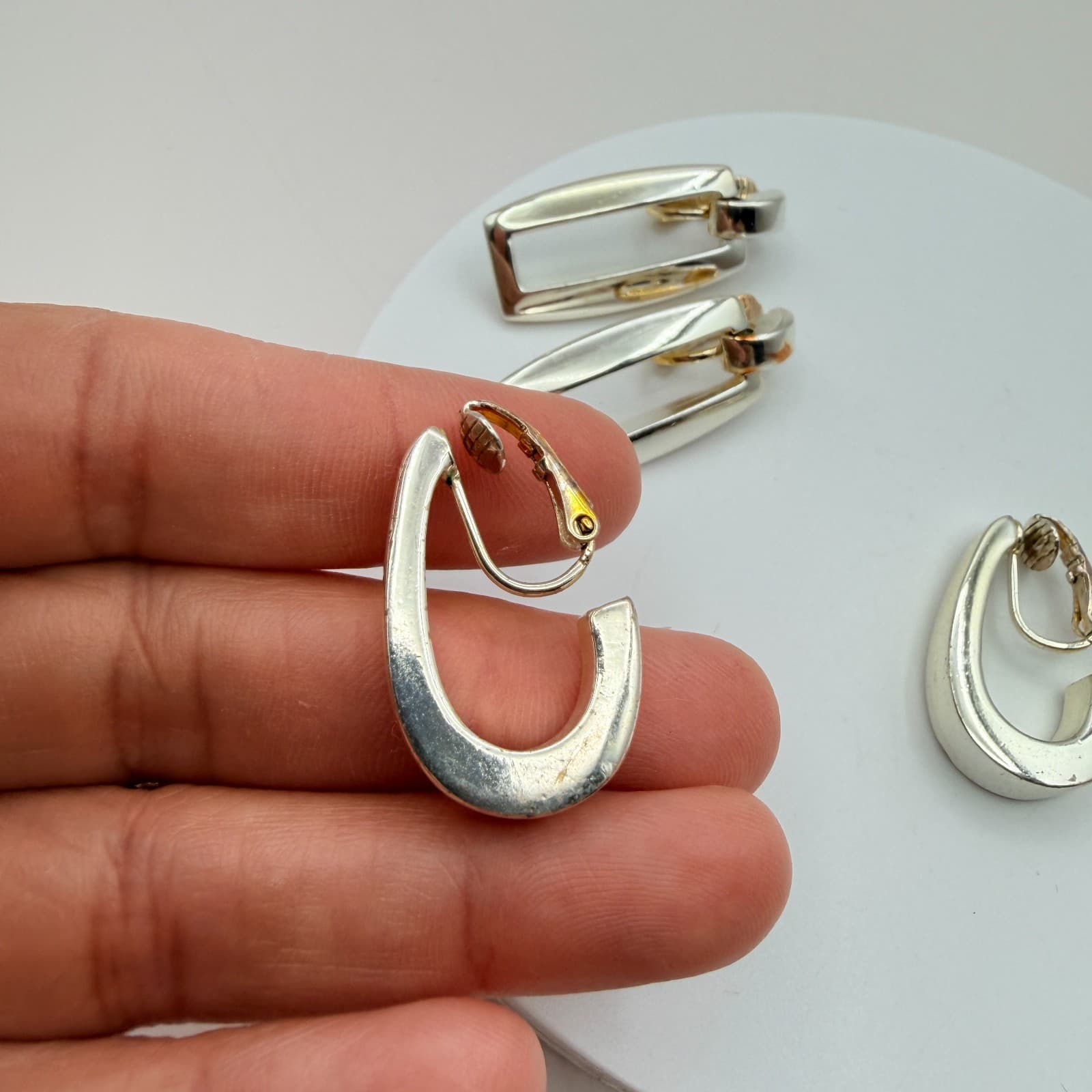 Vintage Y2K Silver Tone Geometric Rectangle Hoop Earrings Set Women's Jewelry - Thumbnail 8