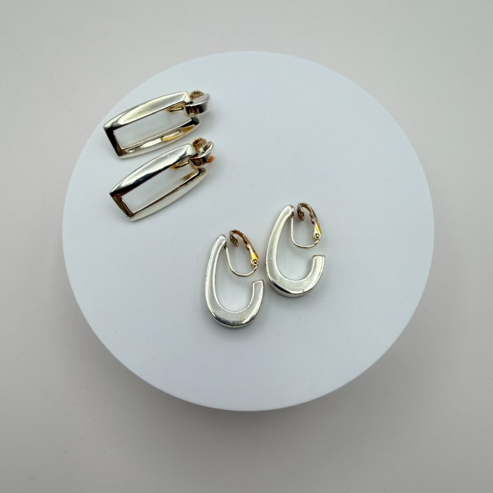 Vintage Y2K Silver Tone Geometric Rectangle Hoop Earrings Set Women's Jewelry - Thumbnail 7