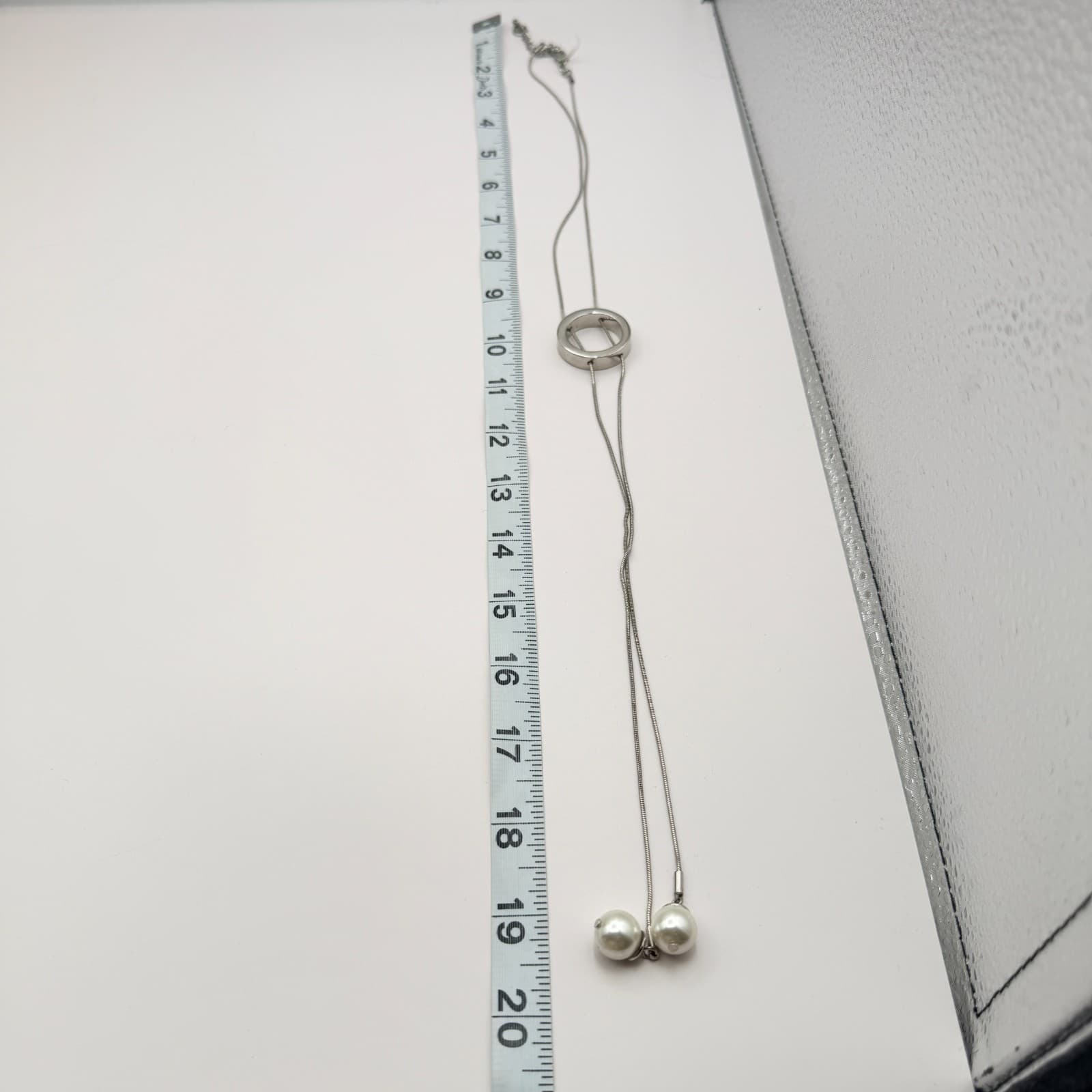 Vintage Y2K Alfani Silver Tone Faux Pearl Circle Lariat Necklace Women's Jewelry - Thumbnail 9