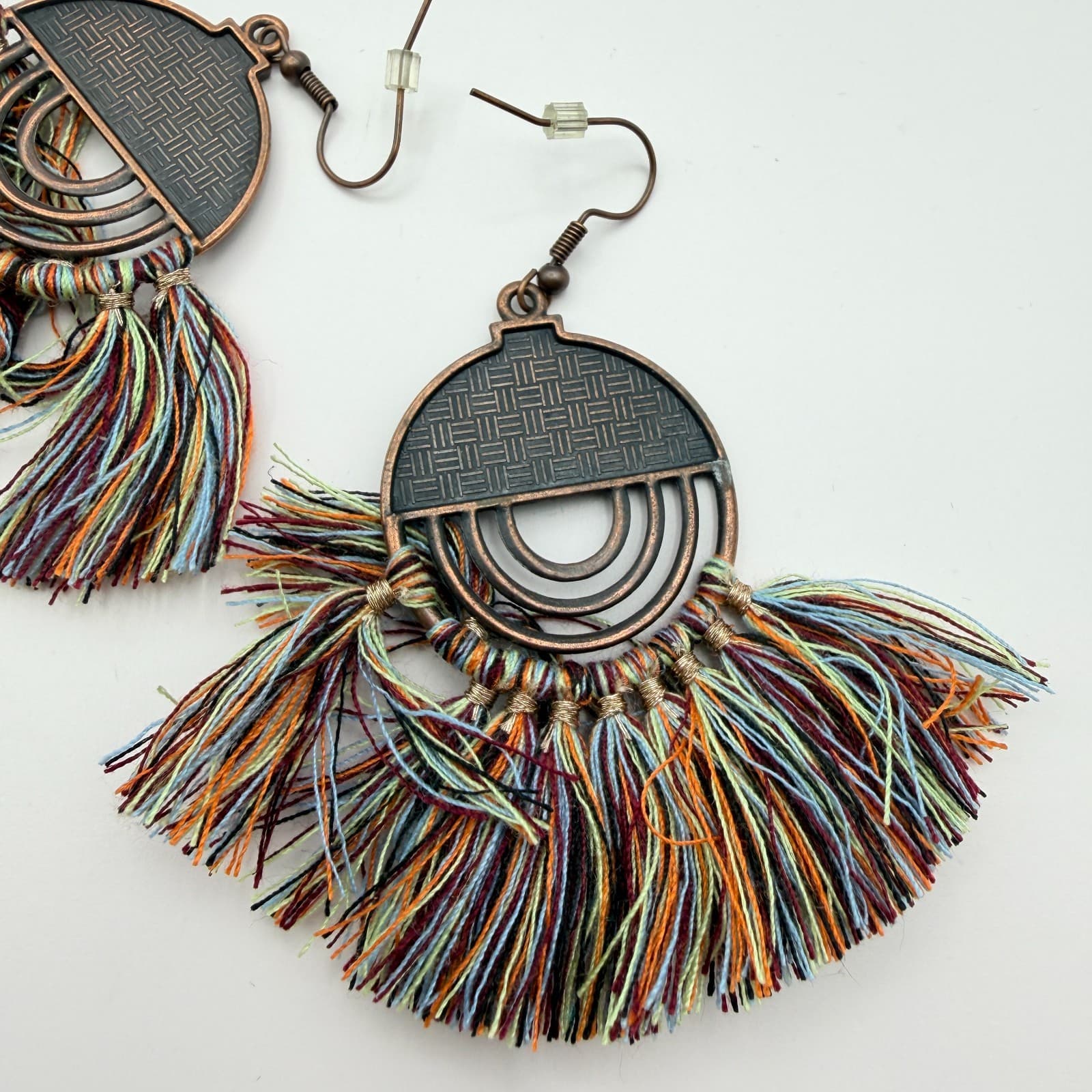 Vintage 90s Boho Statement Tassel Dangle Earrings Set Women's Classic Jewelry - Thumbnail 4