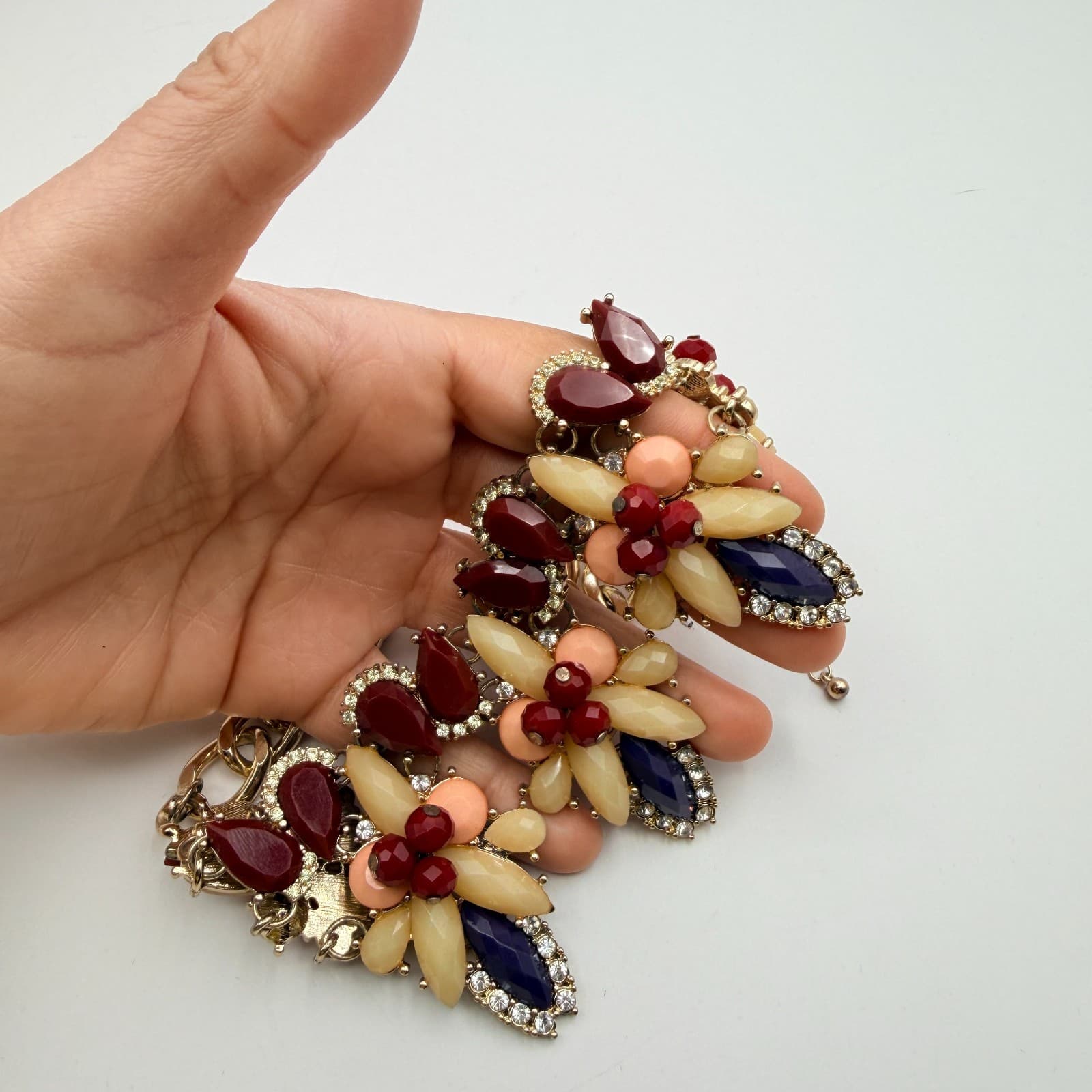 Vintage 90s Gold Tone Floral Bib Necklace Statement Women's Classic Jewelry - Thumbnail 8