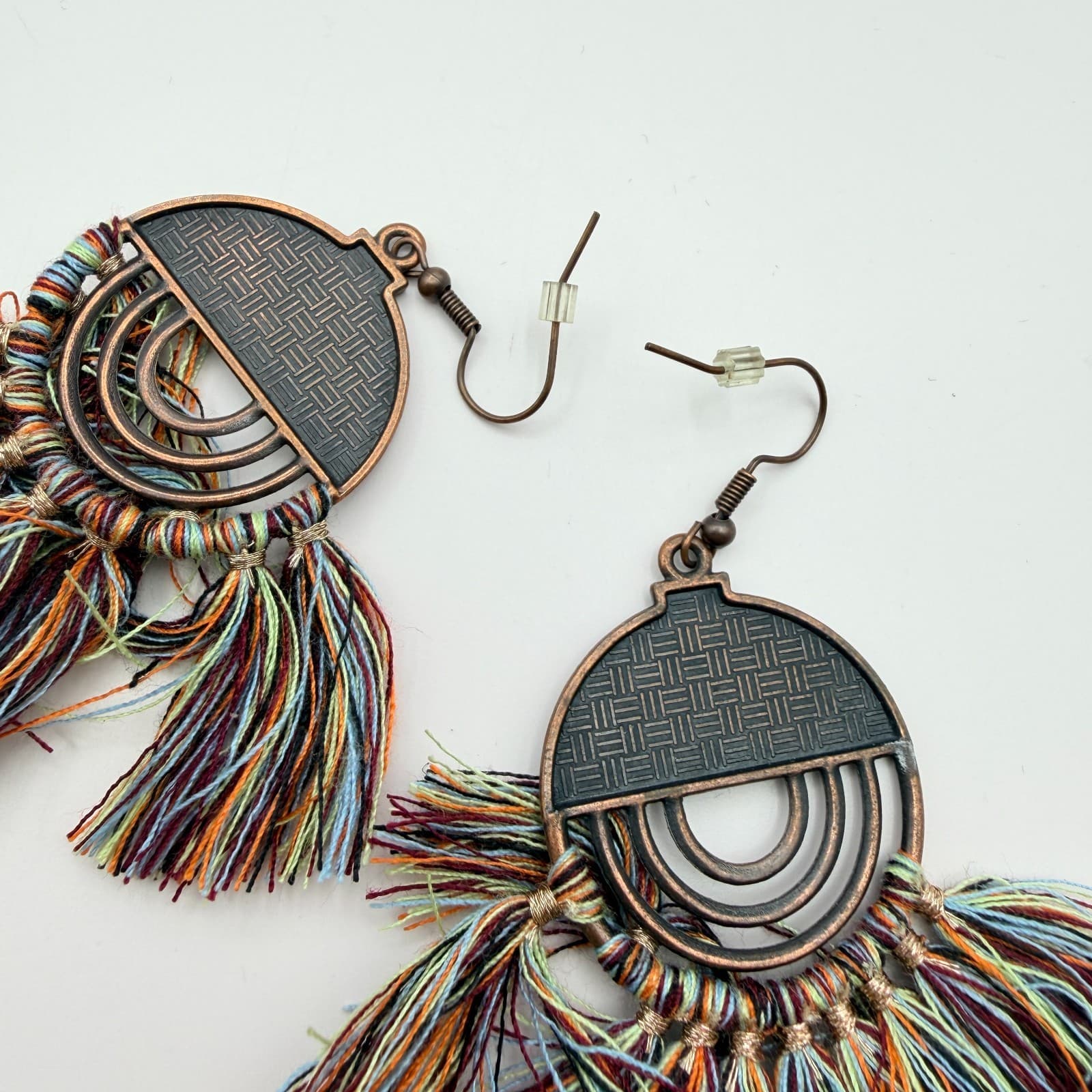 Vintage 90s Boho Statement Tassel Dangle Earrings Set Women's Classic Jewelry - Thumbnail 5