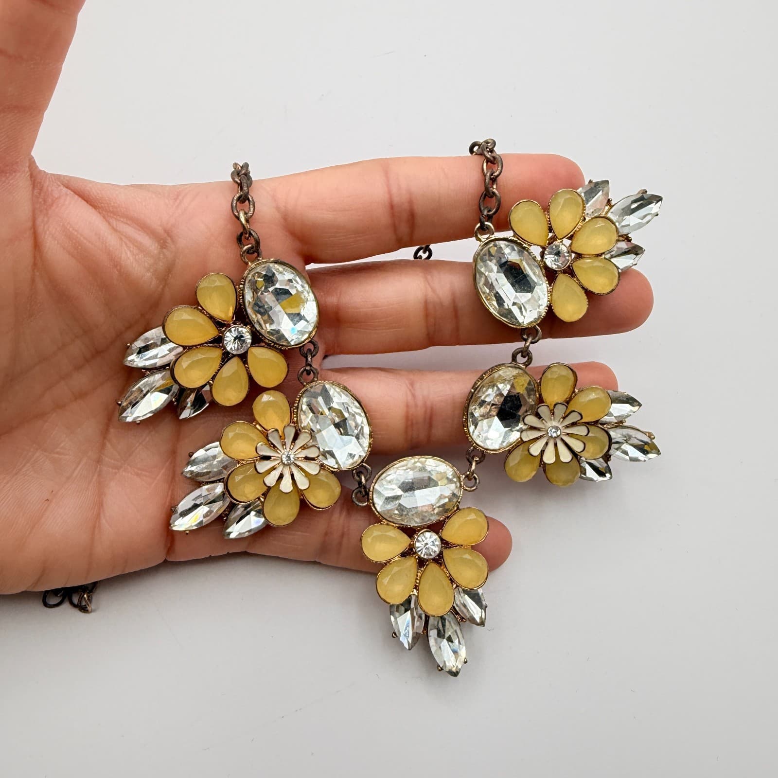 Vintage Y2K Floral Bib Rhinestone Necklace Statement Women's Classic Jewelry - Thumbnail 7