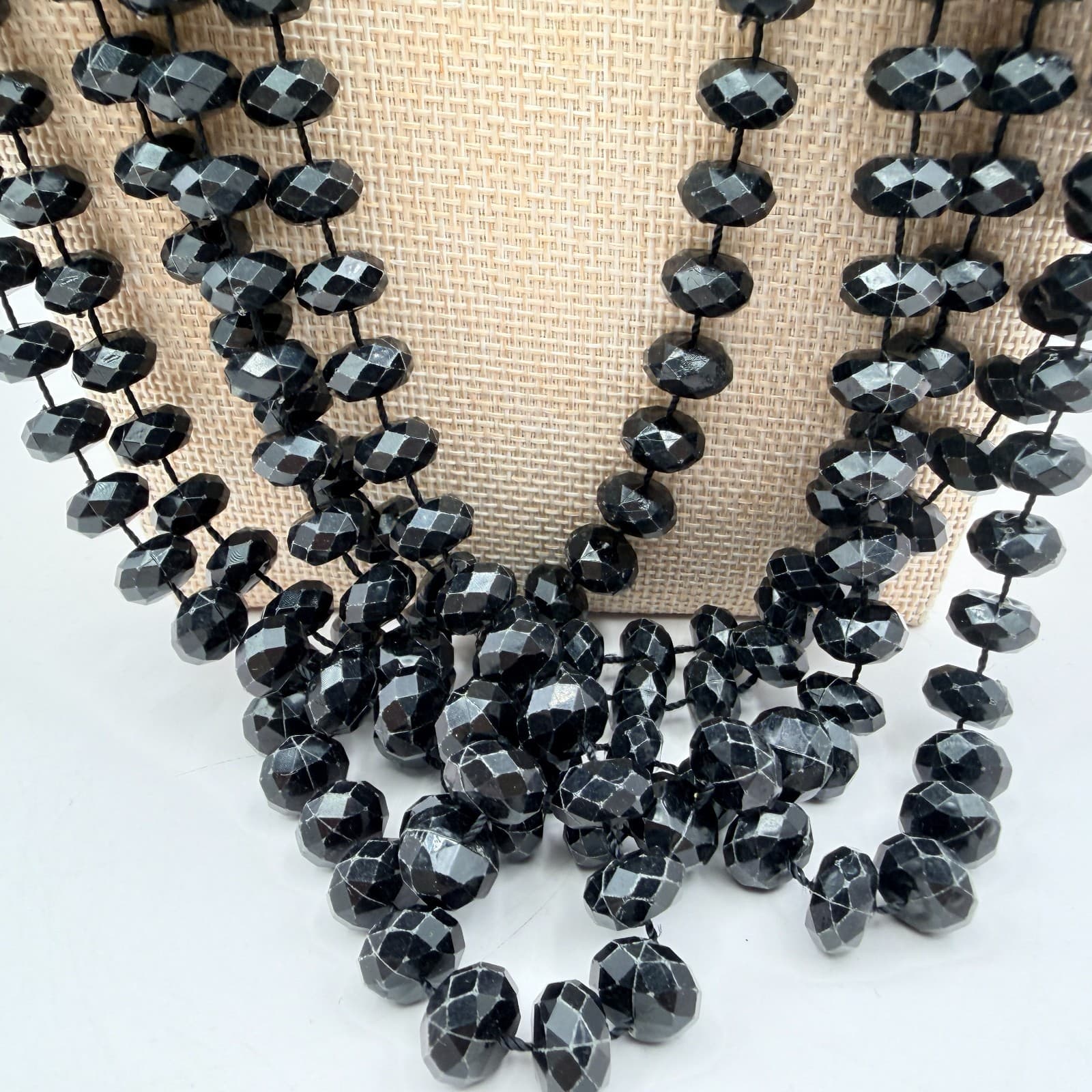 Vintage 90s Multi Strand Black Beaded Necklace Statement Retro Classic Jewelry - Thumbnail 2