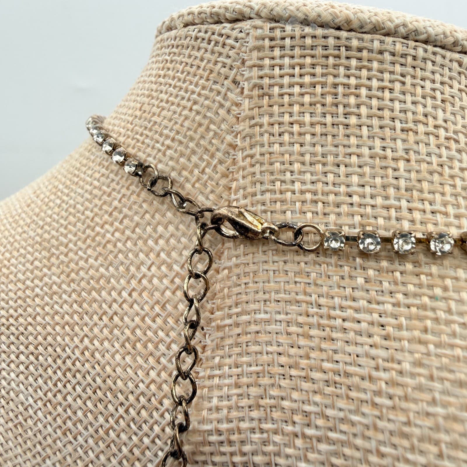 Vintage Y2K Silver Tone Rhinestone Choker Necklace Statement Women's Jewelry - Thumbnail 7