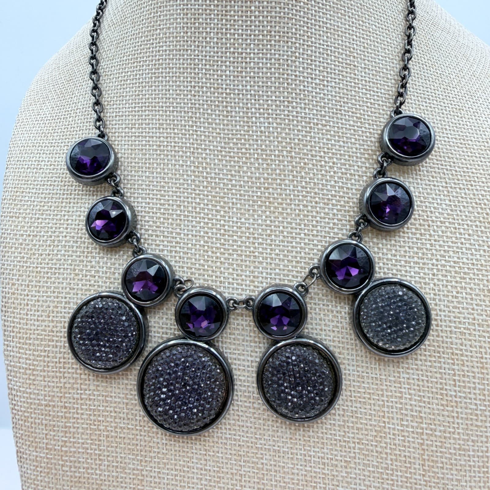 Vintage Y2K Gunmetal Tone Bib Necklace Statement Boho Women's Classic Jewelry - Thumbnail 6