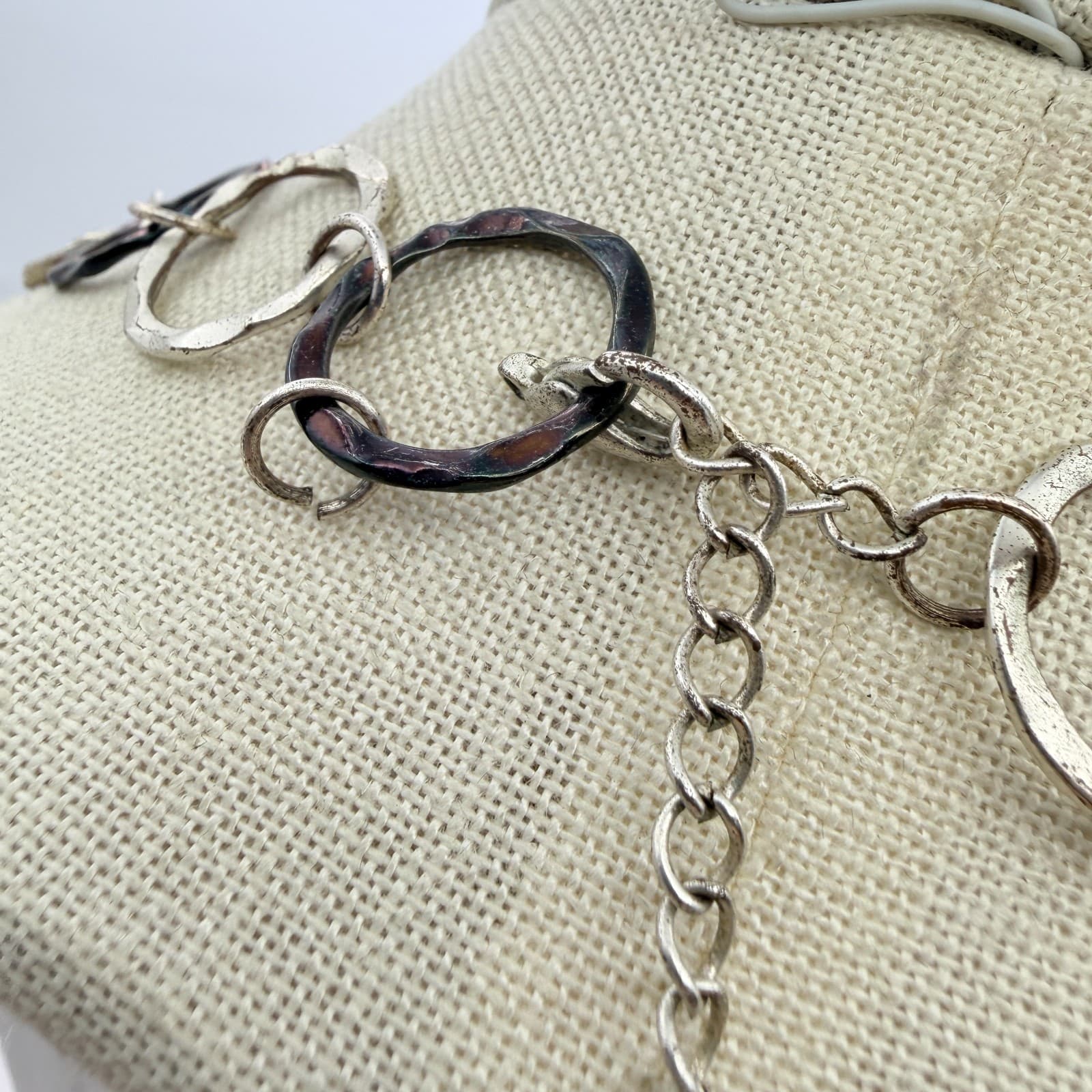 Vintage Y2K Silver Tone Hammered Open Circle Link Women's Classic Necklace - Thumbnail 7