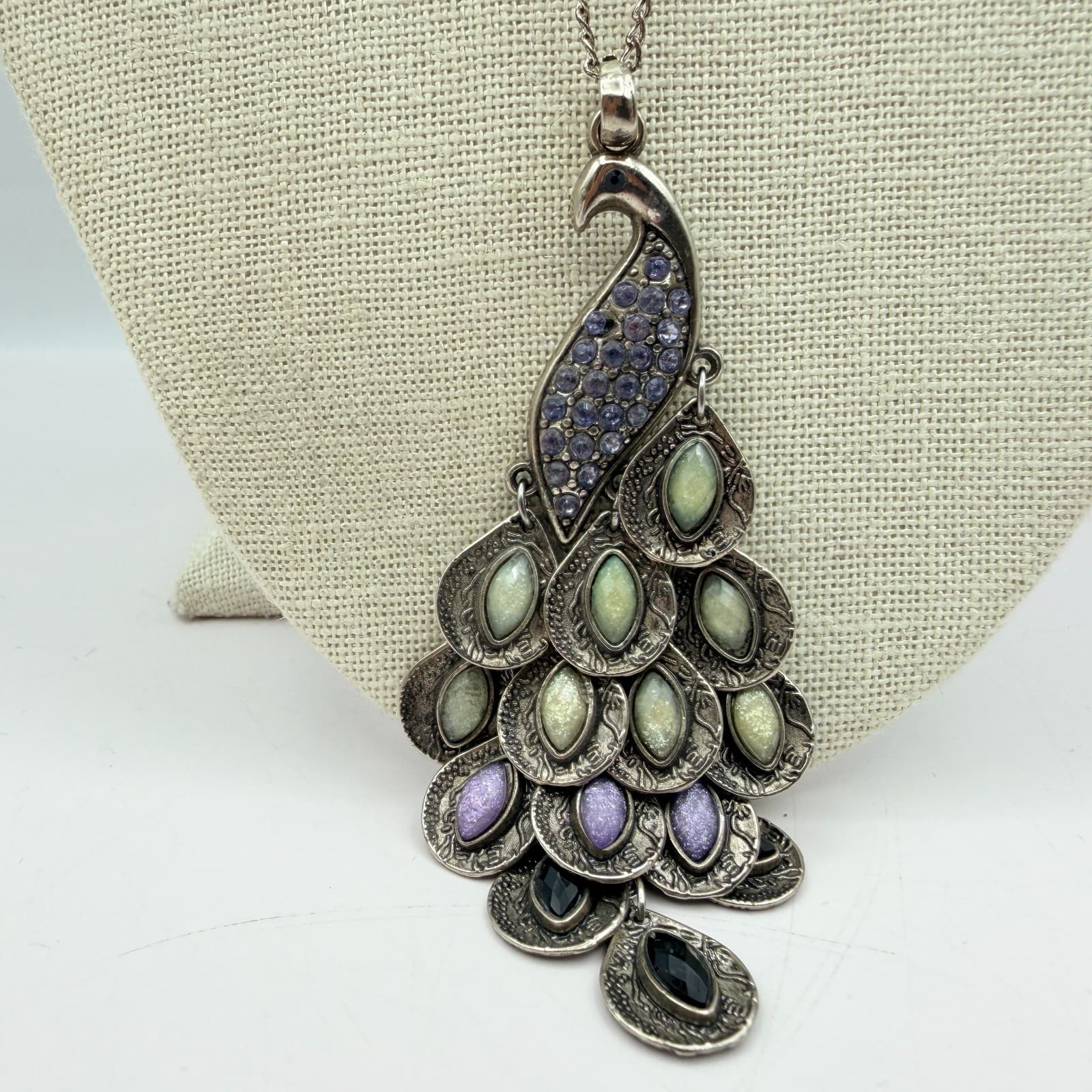 Vintage Y2K Silver Tone Peacock Pendant Necklace Boho Women's Classic Jewelry - Thumbnail 4