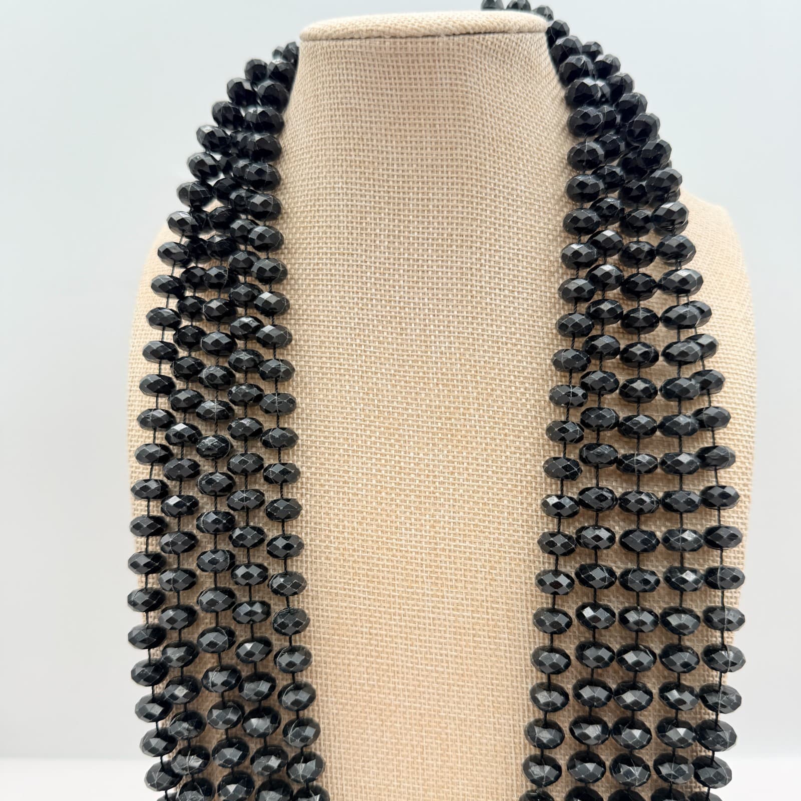 Vintage 90s Multi Strand Black Beaded Necklace Statement Retro Classic Jewelry - Thumbnail 5