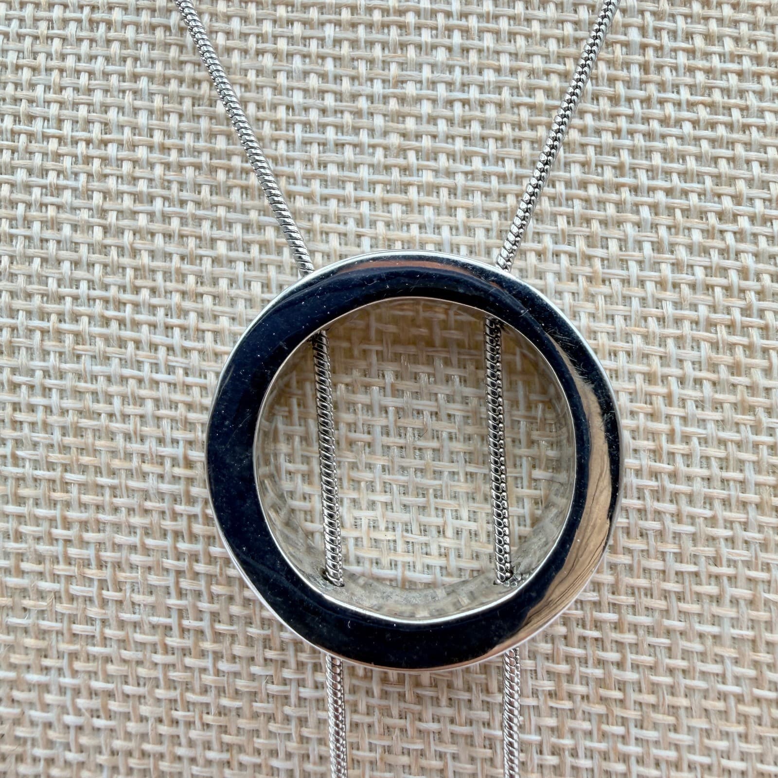 Vintage Y2K Alfani Silver Tone Faux Pearl Circle Lariat Necklace Women's Jewelry - Thumbnail 2