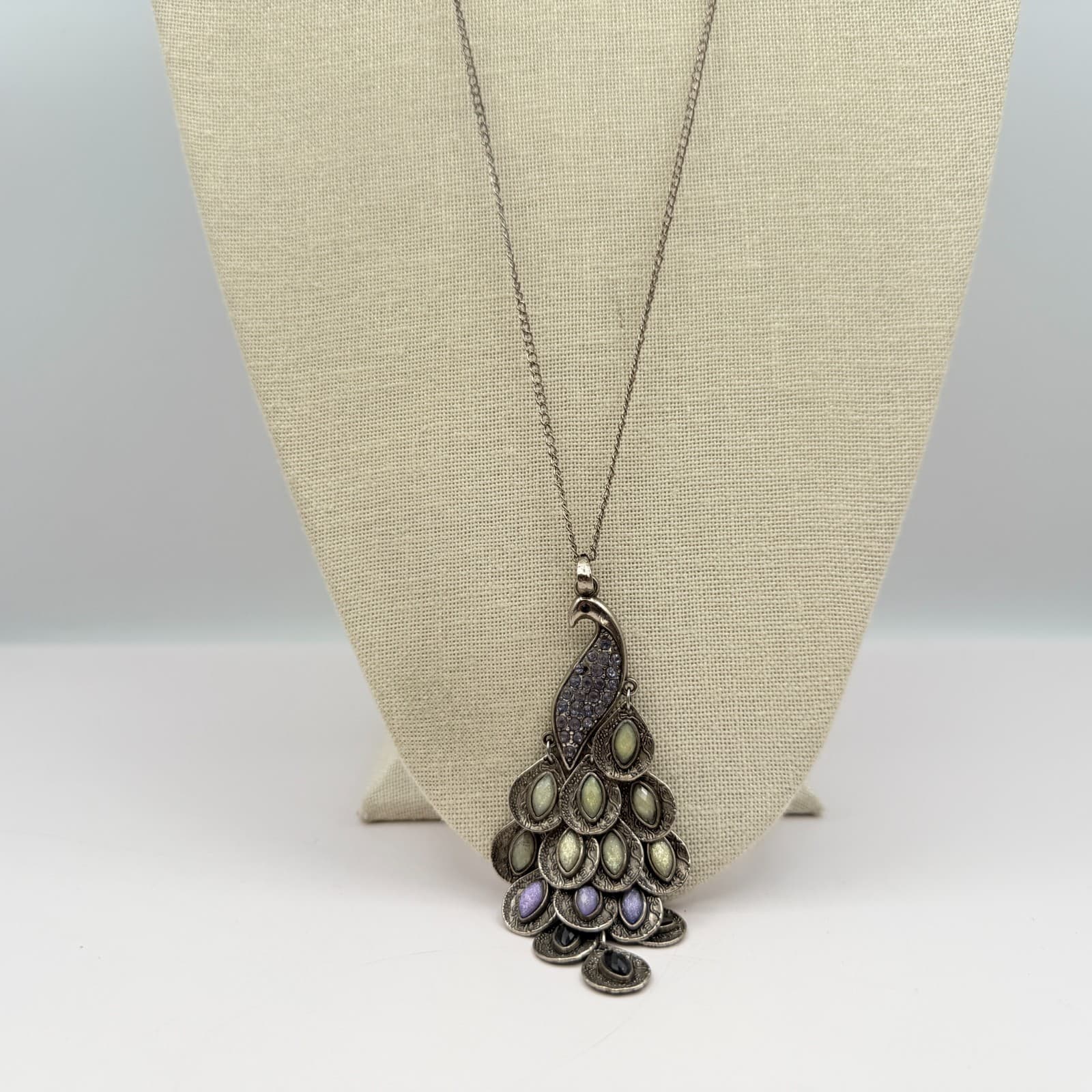 Vintage Y2K Silver Tone Peacock Pendant Necklace Boho Women's Classic Jewelry - Thumbnail 3