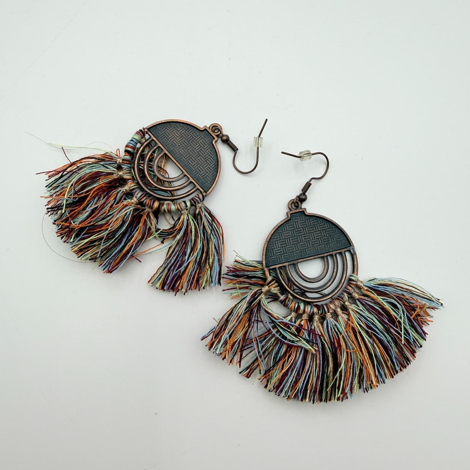 Vintage 90s Boho Statement Tassel Dangle Earrings Set Women's Classic Jewelry - Thumbnail 3