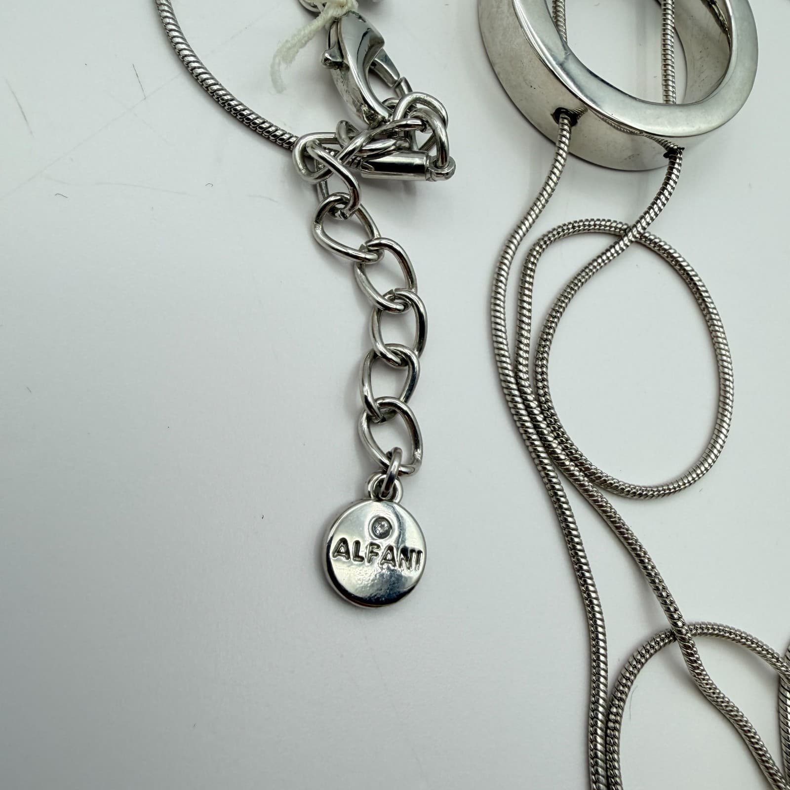 Vintage Y2K Alfani Silver Tone Faux Pearl Circle Lariat Necklace Women's Jewelry - Thumbnail 7