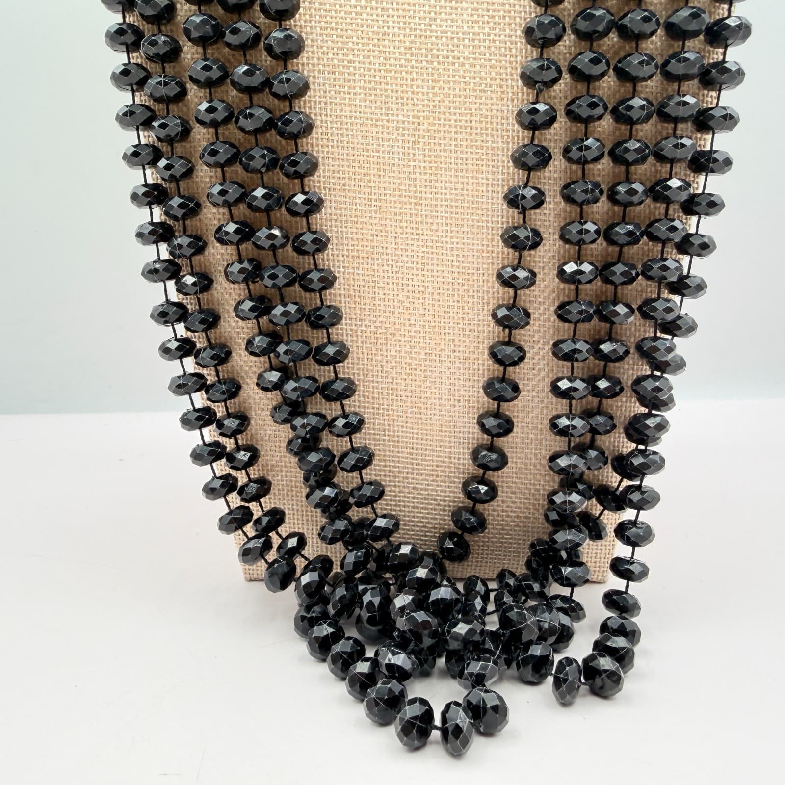 Vintage 90s Multi Strand Black Beaded Necklace Statement Retro Classic Jewelry - Thumbnail 3