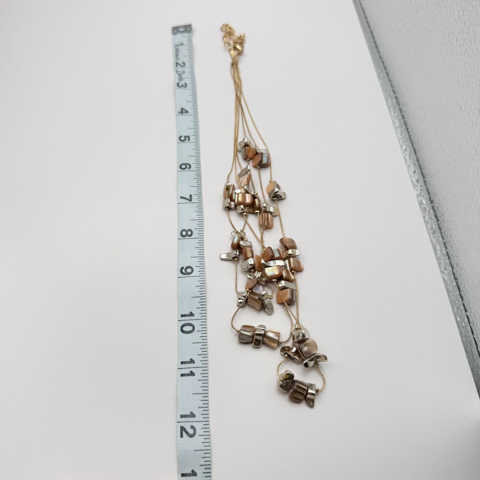 VTG Y2K Gold Tone Triple Strand Mother of Pearl Shell Beaded Necklace Jewelry - Thumbnail 10