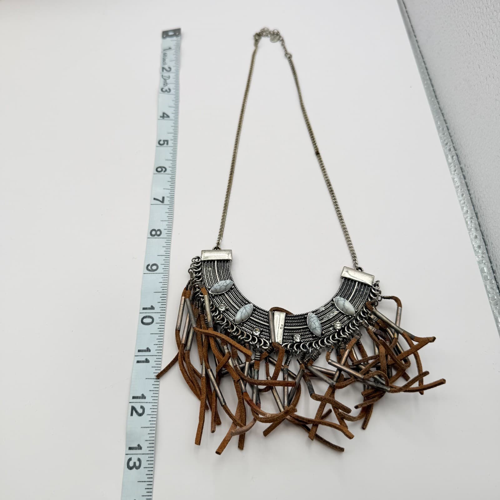 Vintage Y2K Howlite Tassel Bib Necklace Statement Boho Women's Classic Jewelry - Thumbnail 9