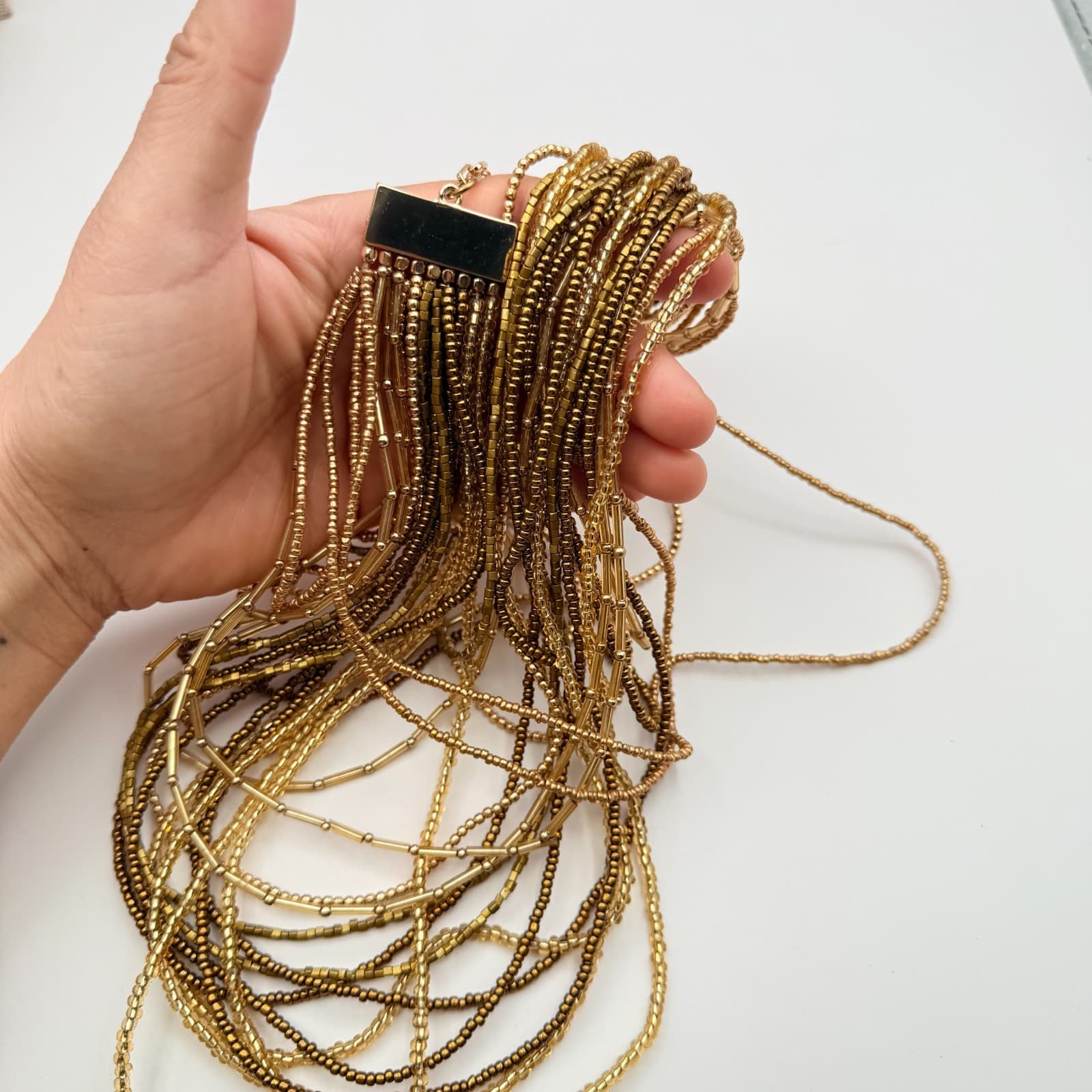 Vintage Y2K Gold Tone Multi Strand Seed Beaded Necklace Women's Classic Jewelry - Thumbnail 9