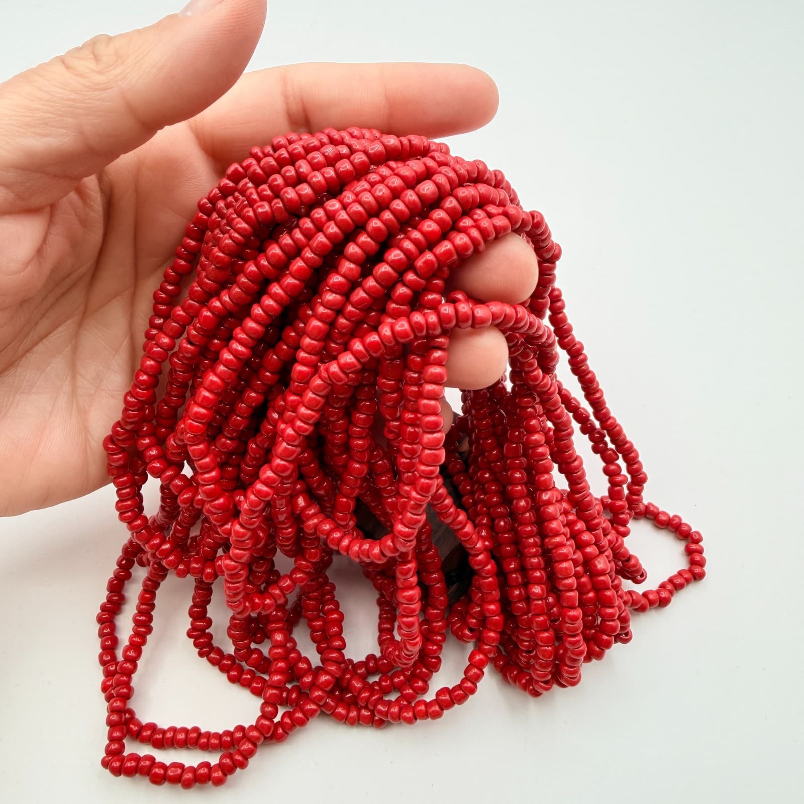 Vintage Y2K Multi Strand Red Seed Beaded Necklace Boho Women's Classic Jewelry - Thumbnail 9