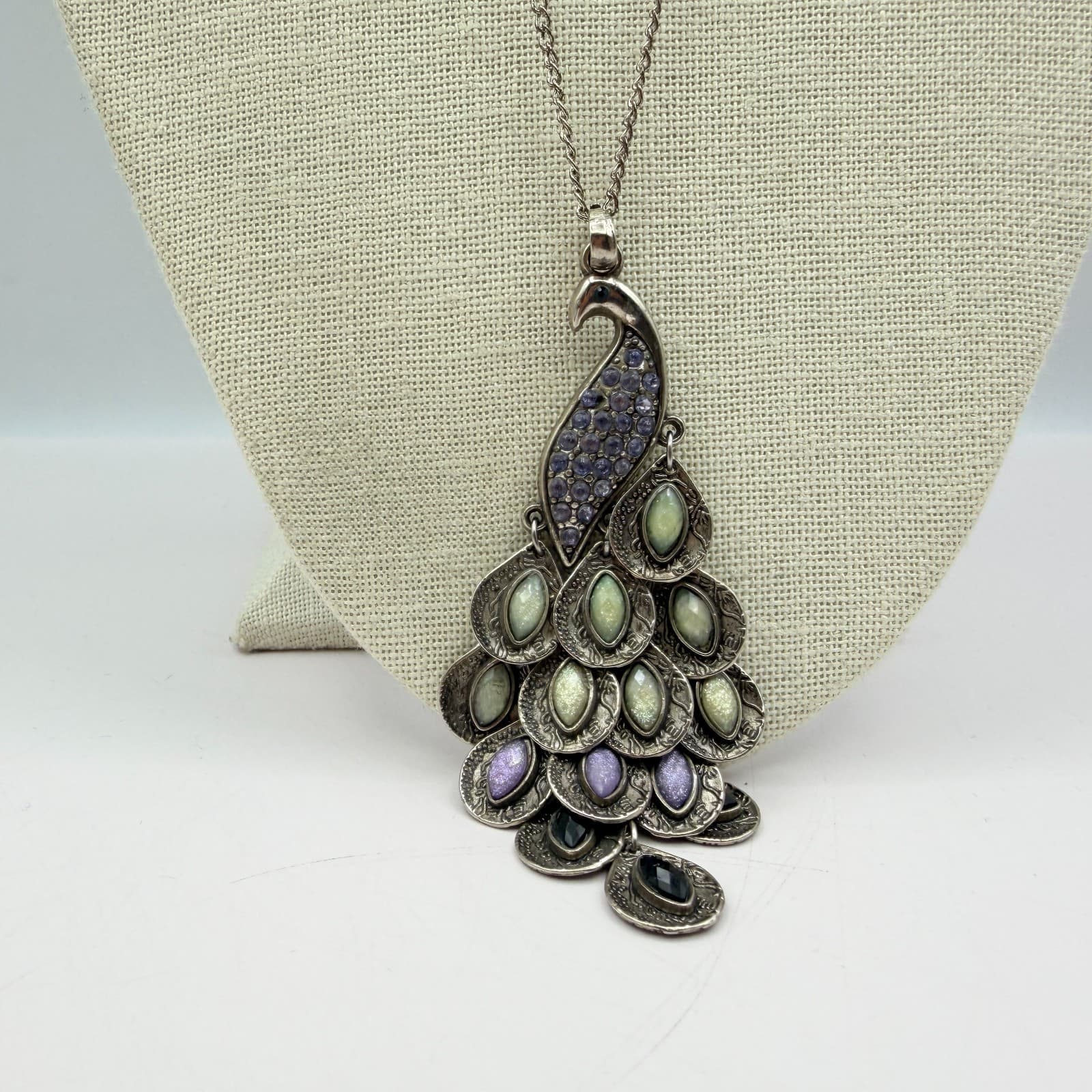 Vintage Y2K Silver Tone Peacock Pendant Necklace Boho Women's Classic Jewelry - Thumbnail 2