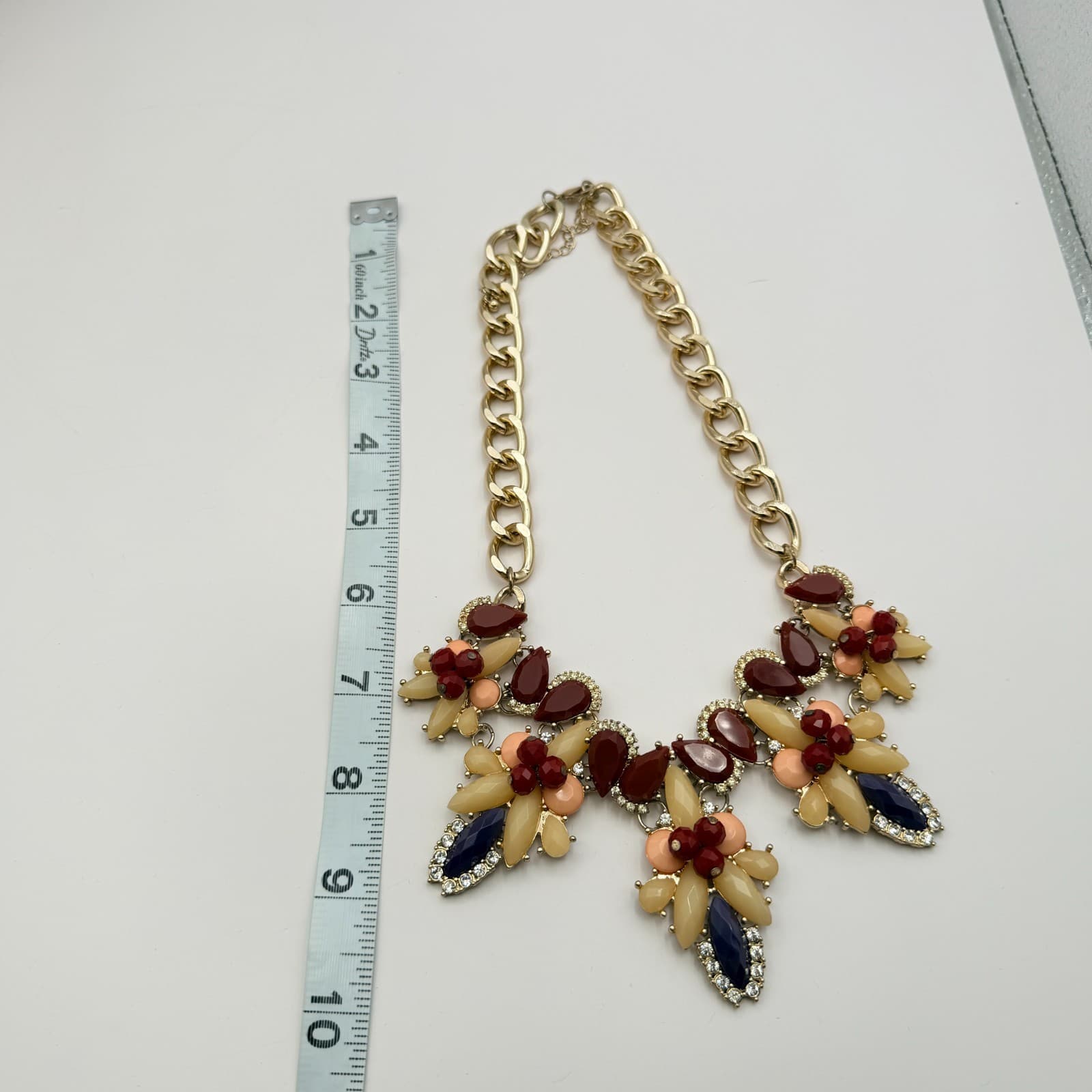 Vintage 90s Gold Tone Floral Bib Necklace Statement Women's Classic Jewelry - Thumbnail 9