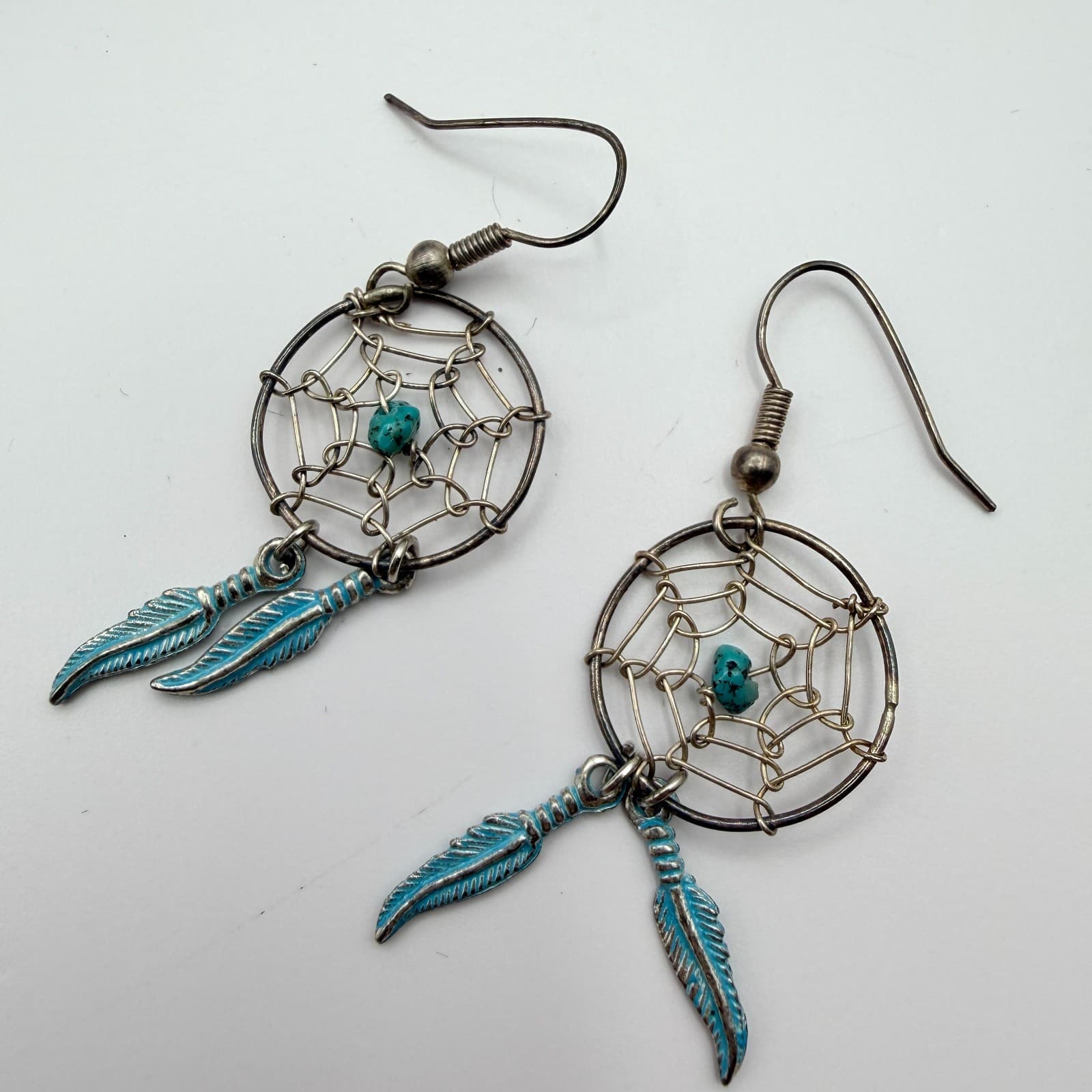 Vintage Y2K Blue Glass Beaded Dreamcatcher Feather Earrings Set 3 Pair Jewelry - Thumbnail 6