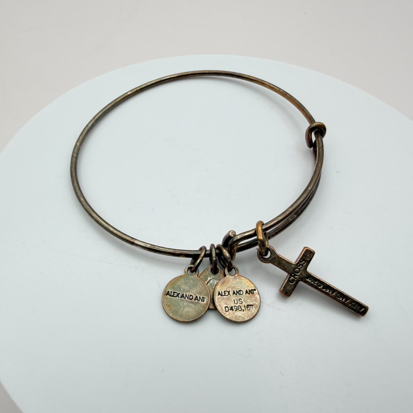 Vintage 90s Alex and Ani Cross Bangle Bracelet Bronze Tone Expandable Religious - Thumbnail 4