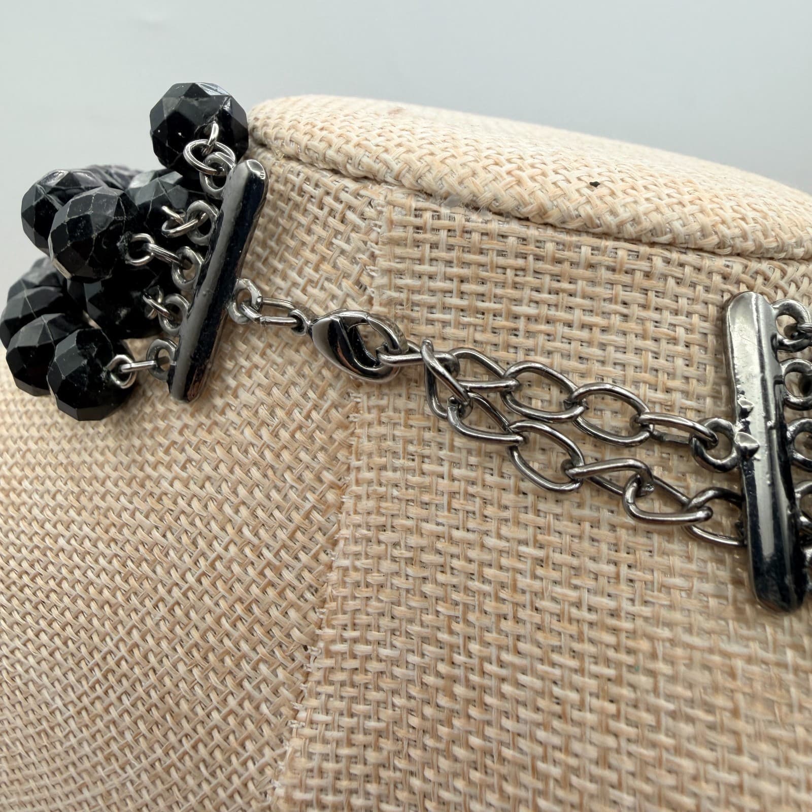 Vintage 90s Multi Strand Black Beaded Necklace Statement Retro Classic Jewelry - Thumbnail 7