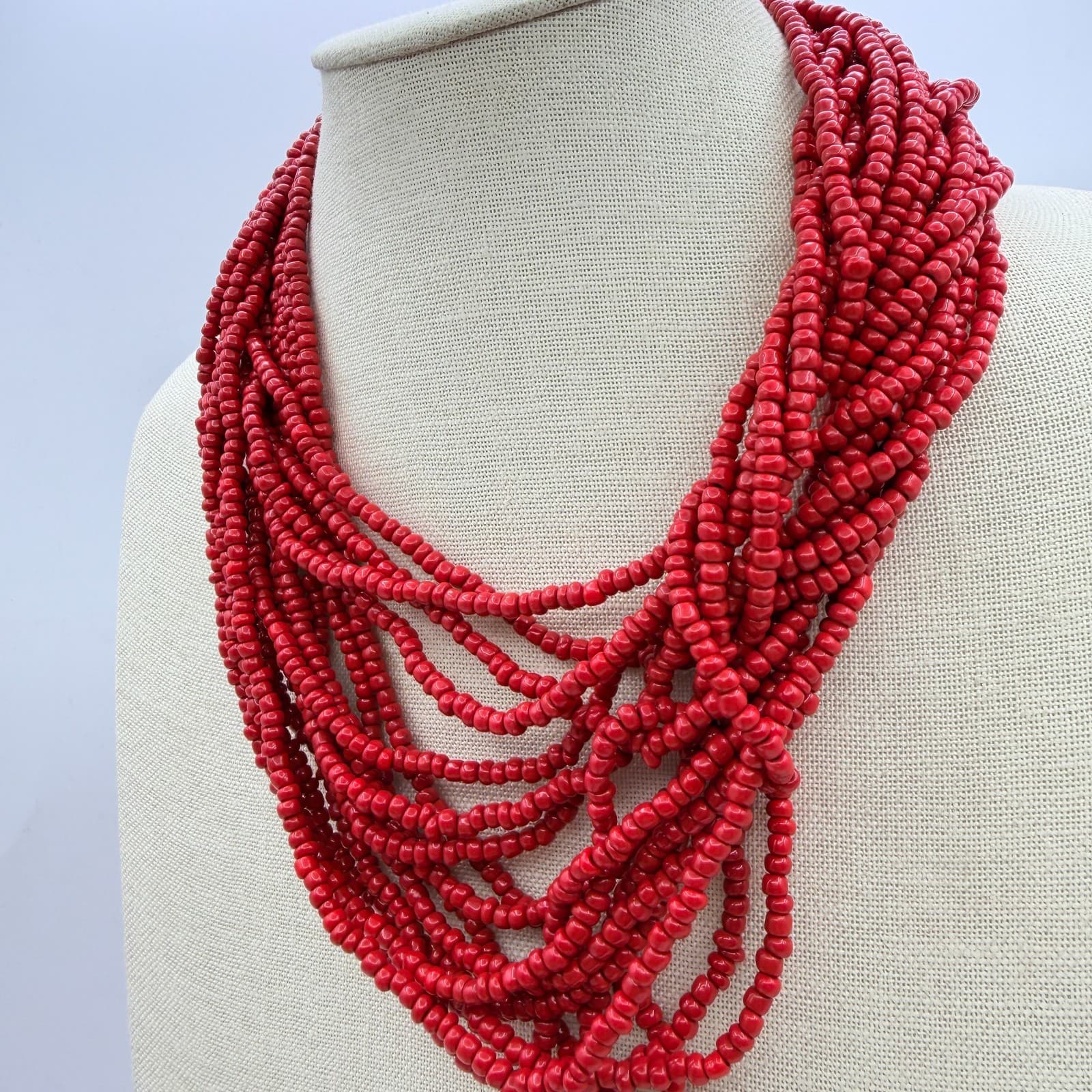 Vintage Y2K Multi Strand Red Seed Beaded Necklace Boho Women's Classic Jewelry - Thumbnail 6
