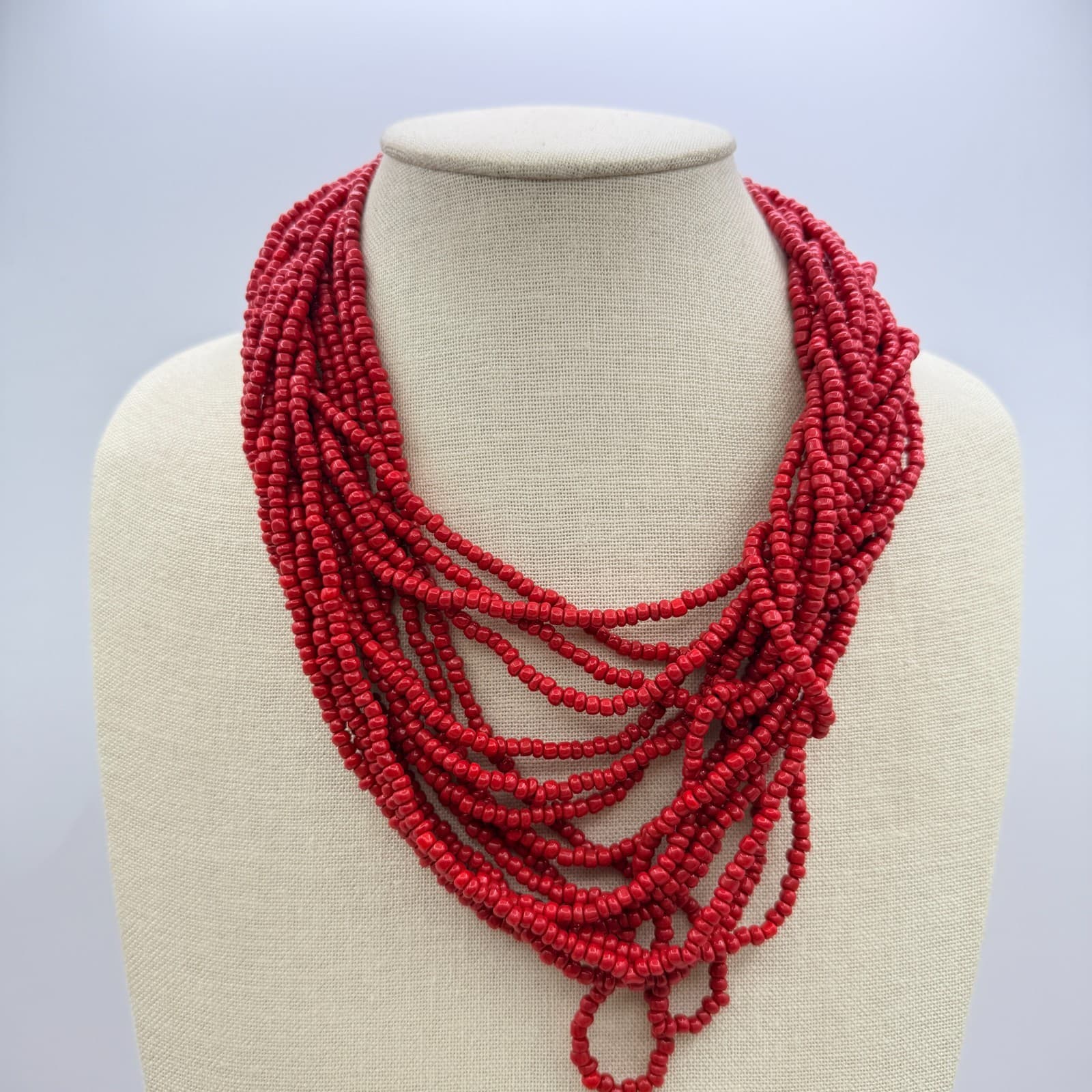 Vintage Y2K Multi Strand Red Seed Beaded Necklace Boho Women's Classic Jewelry - Image 1