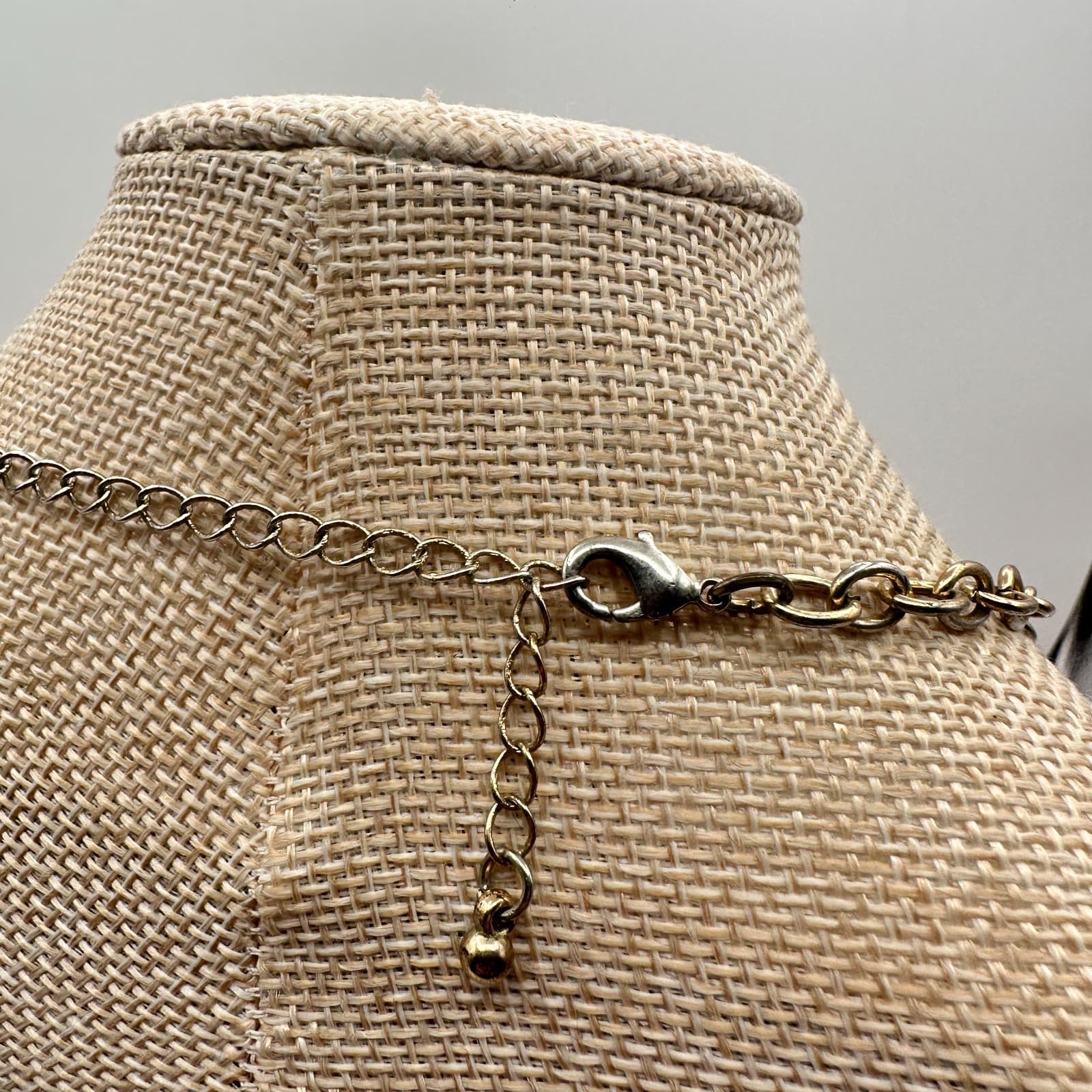 Vintage 80s Blue Green Statement Bib Necklace Gold Tone Faceted Floral Jewelry - Thumbnail 7