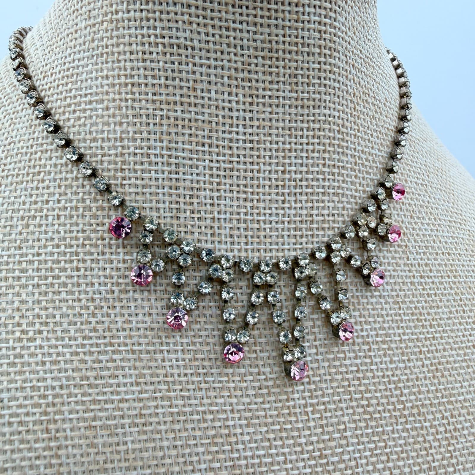 Vintage Y2K Silver Tone Rhinestone Choker Necklace Statement Women's Jewelry - Thumbnail 5