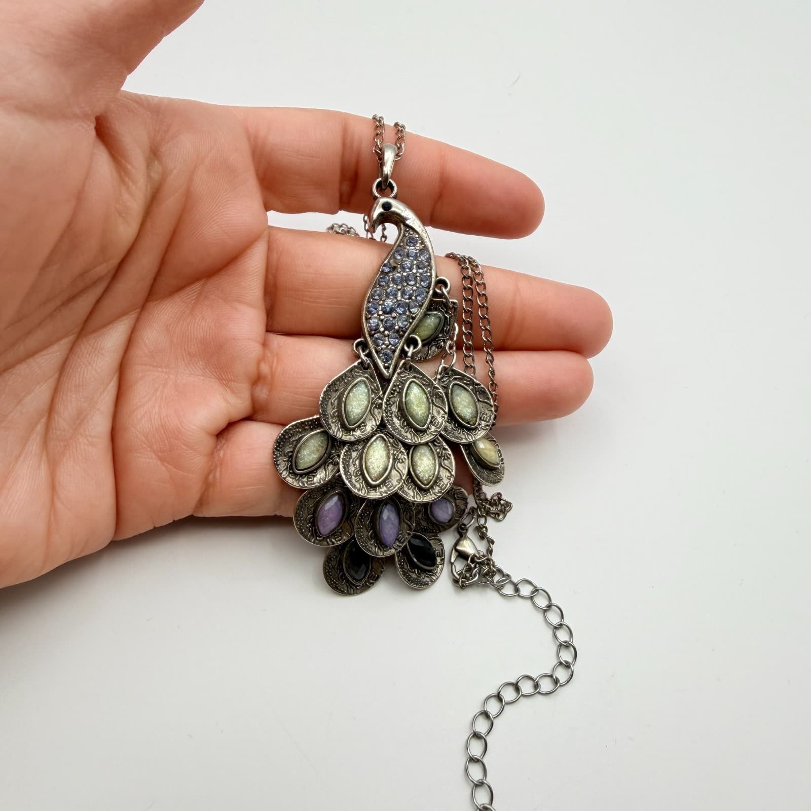 Vintage Y2K Silver Tone Peacock Pendant Necklace Boho Women's Classic Jewelry - Thumbnail 8