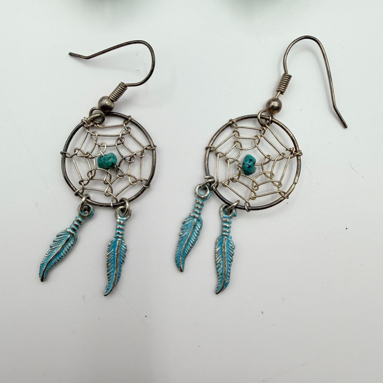 Vintage Y2K Blue Glass Beaded Dreamcatcher Feather Earrings Set 3 Pair Jewelry - Thumbnail 3