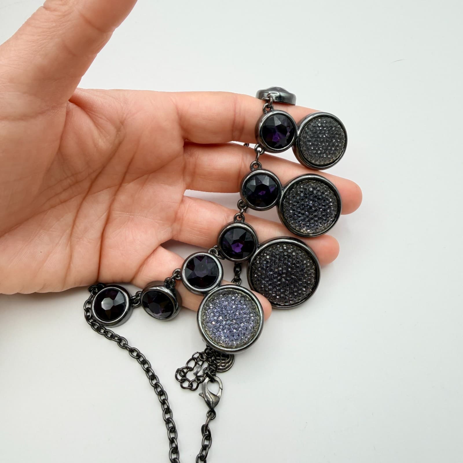 Vintage Y2K Gunmetal Tone Bib Necklace Statement Boho Women's Classic Jewelry - Thumbnail 8