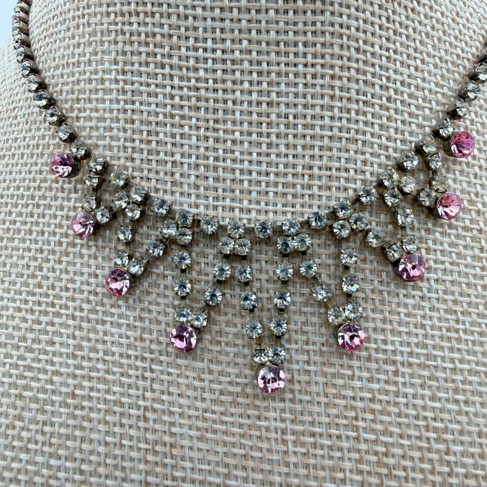 Vintage Y2K Silver Tone Rhinestone Choker Necklace Statement Women's Jewelry - Thumbnail 2