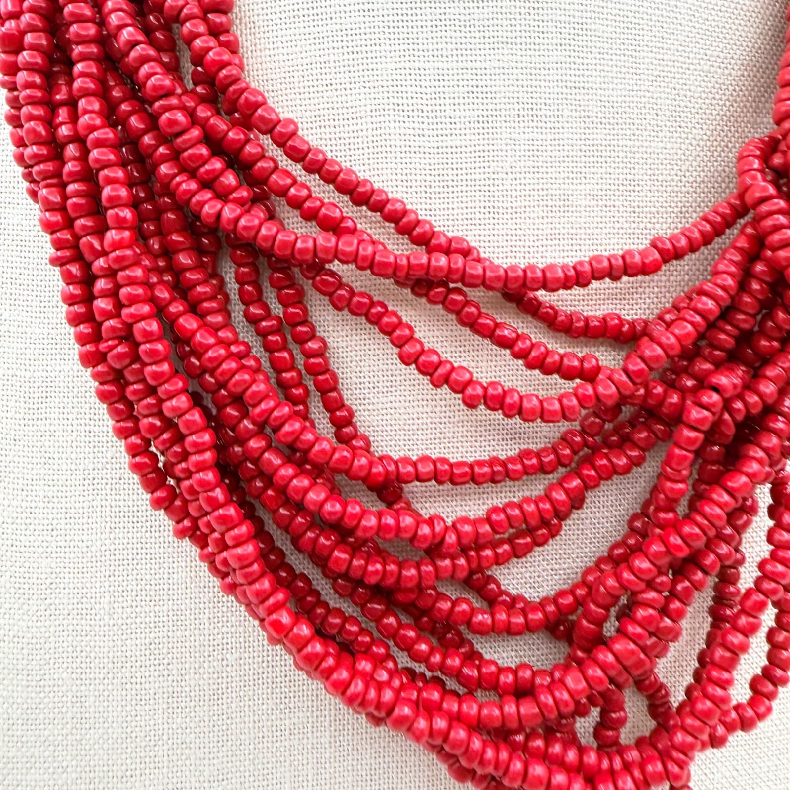 Vintage Y2K Multi Strand Red Seed Beaded Necklace Boho Women's Classic Jewelry - Thumbnail 3