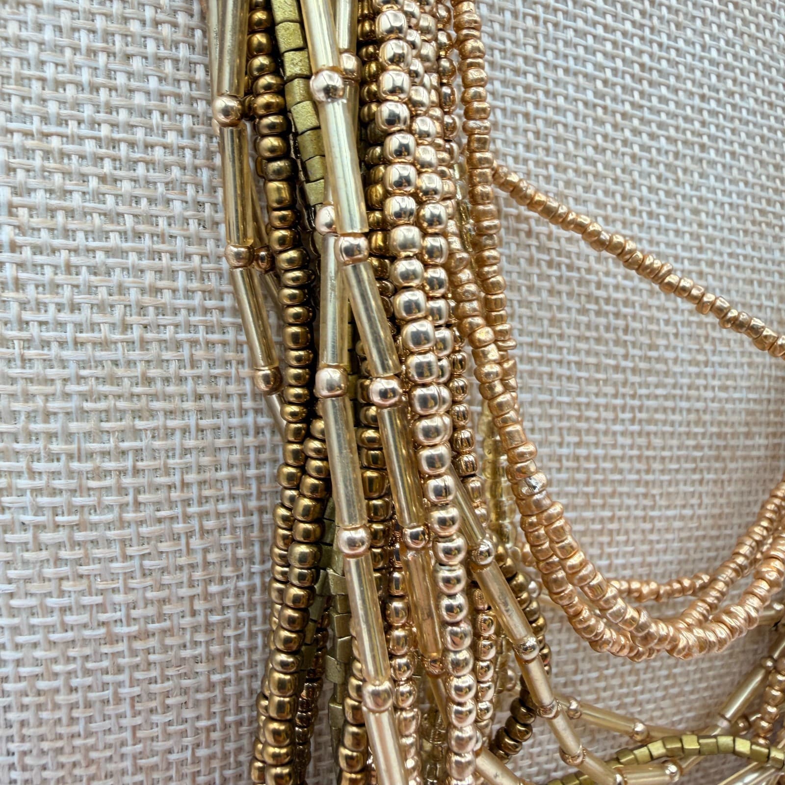 Vintage Y2K Gold Tone Multi Strand Seed Beaded Necklace Women's Classic Jewelry - Thumbnail 4