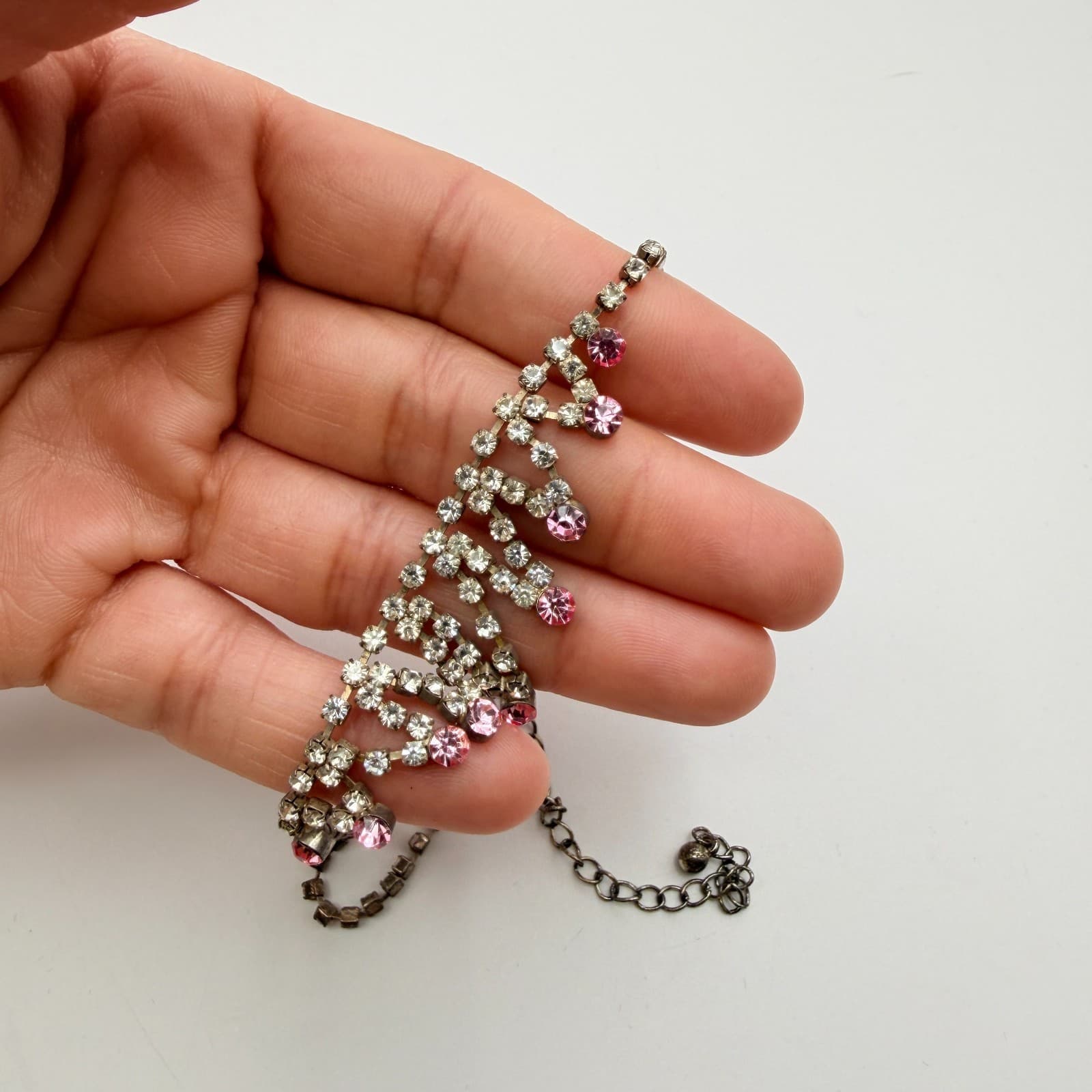 Vintage Y2K Silver Tone Rhinestone Choker Necklace Statement Women's Jewelry - Thumbnail 8